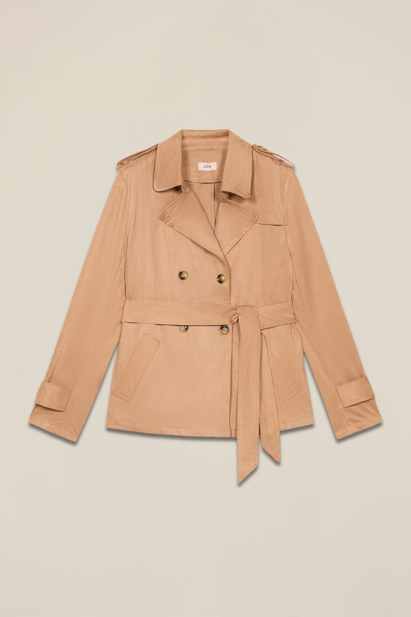 SHORT SUEDE-EFFECT TRENCH COAT BEIGE 6