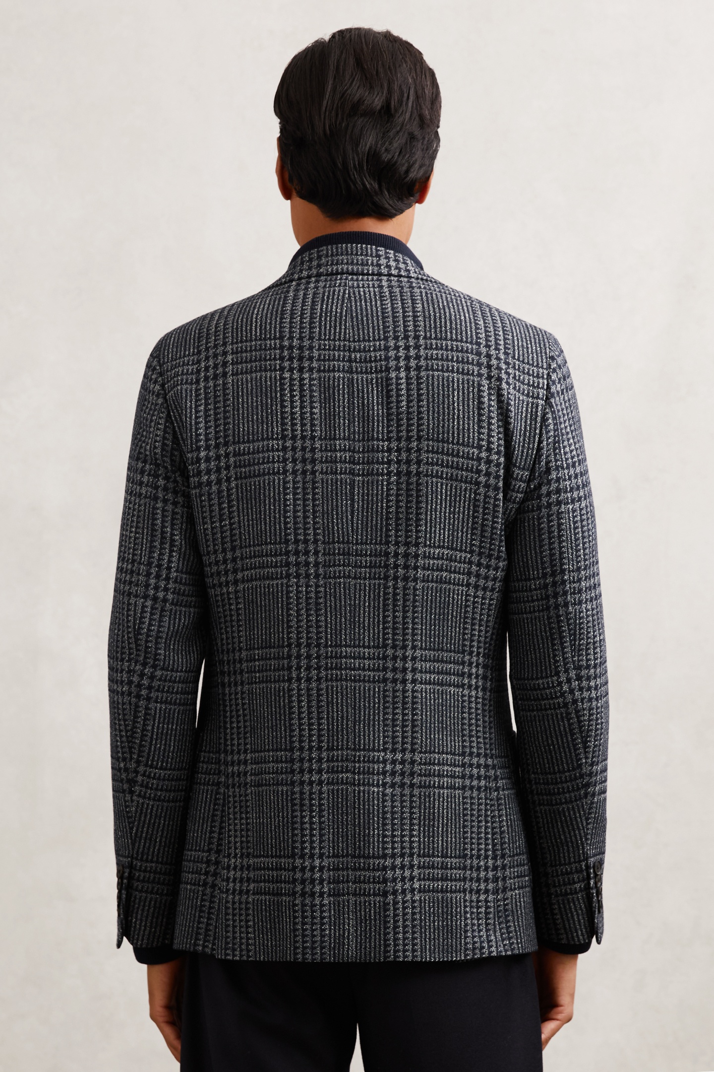 SB 2B NOTCH WOOL PRINCE OF WALES CHECK BLAZER NAVY 2