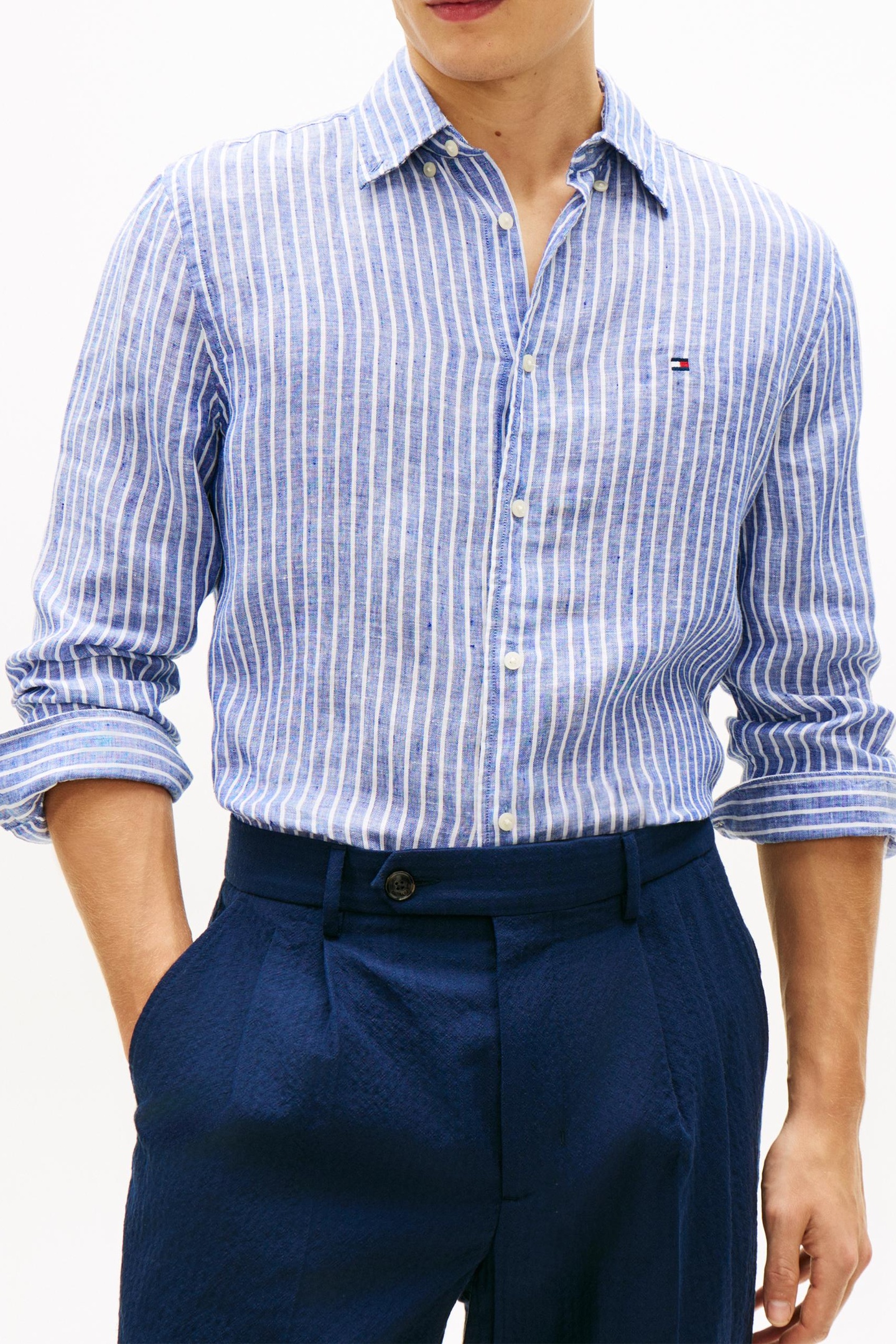 REGULAR FIT LINEN SHIRT WEDGE BLUE/STRIPE 3