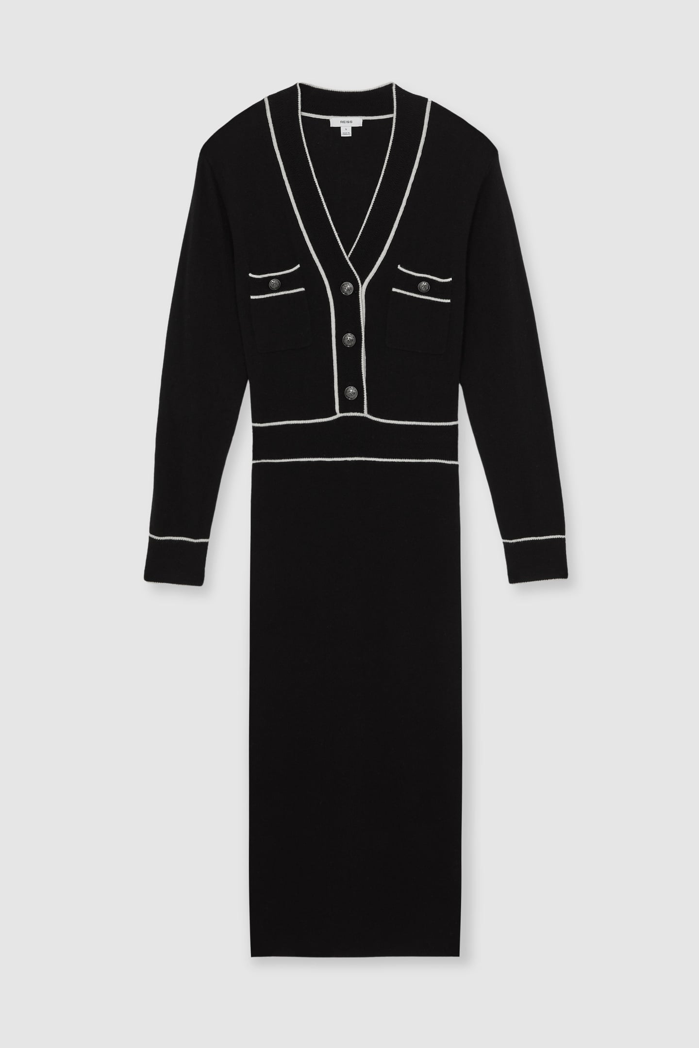 BUTTON FRONT KNITTED MIDI DRESS BLACK/IVORY 4