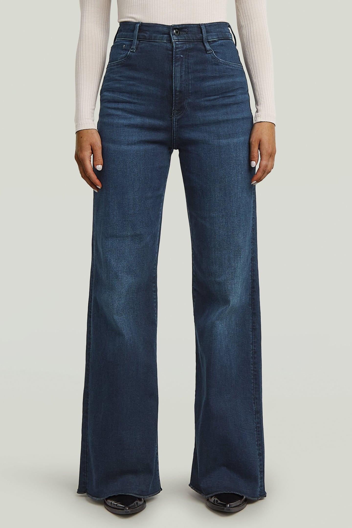 DECK ULTRA HIGH WIDE LEG JEANS WORN IN BLUE STORM 2