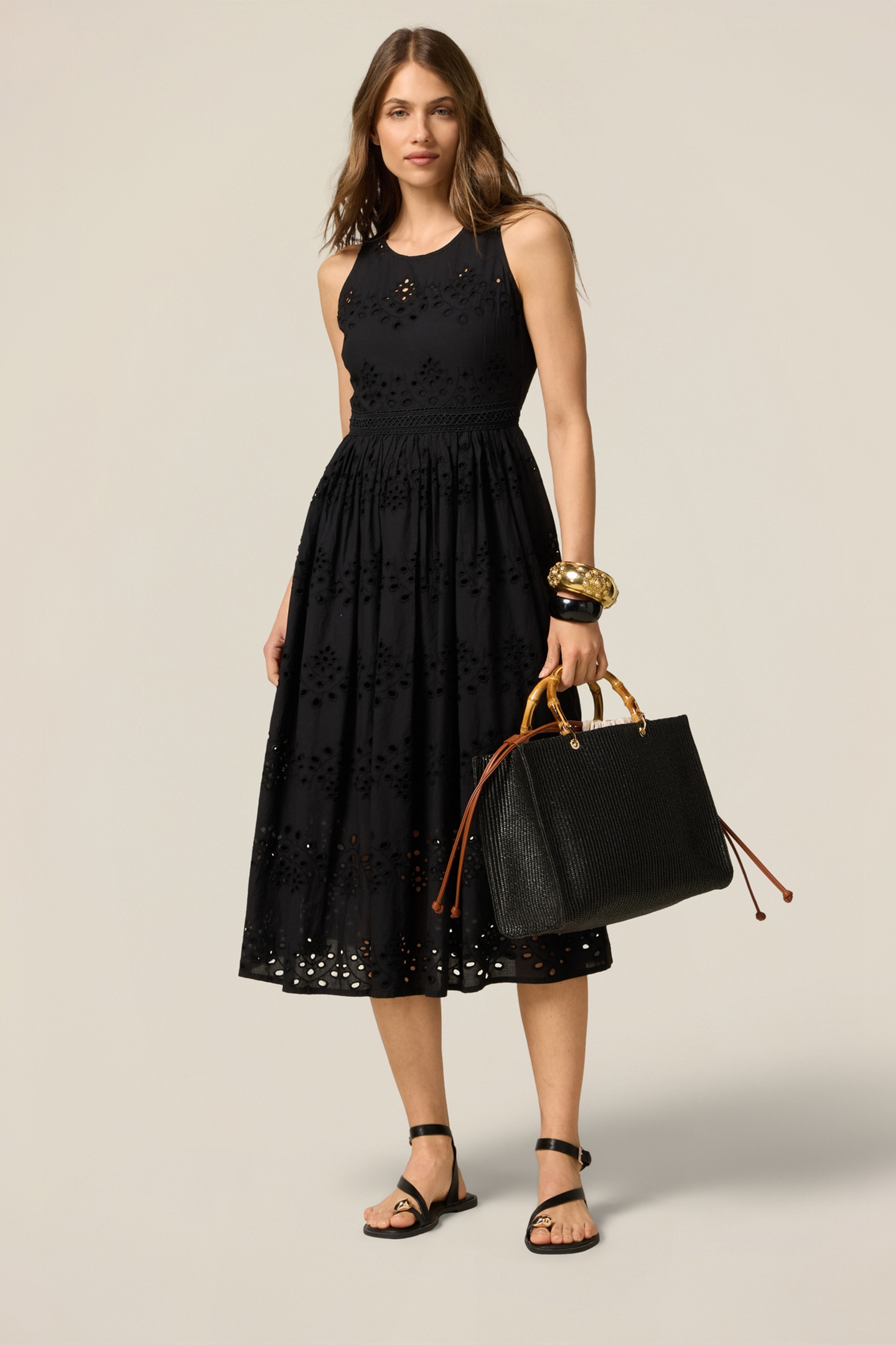 FLARED DRESS IN BRODERIE ANGLAISE LACE BLACK 1