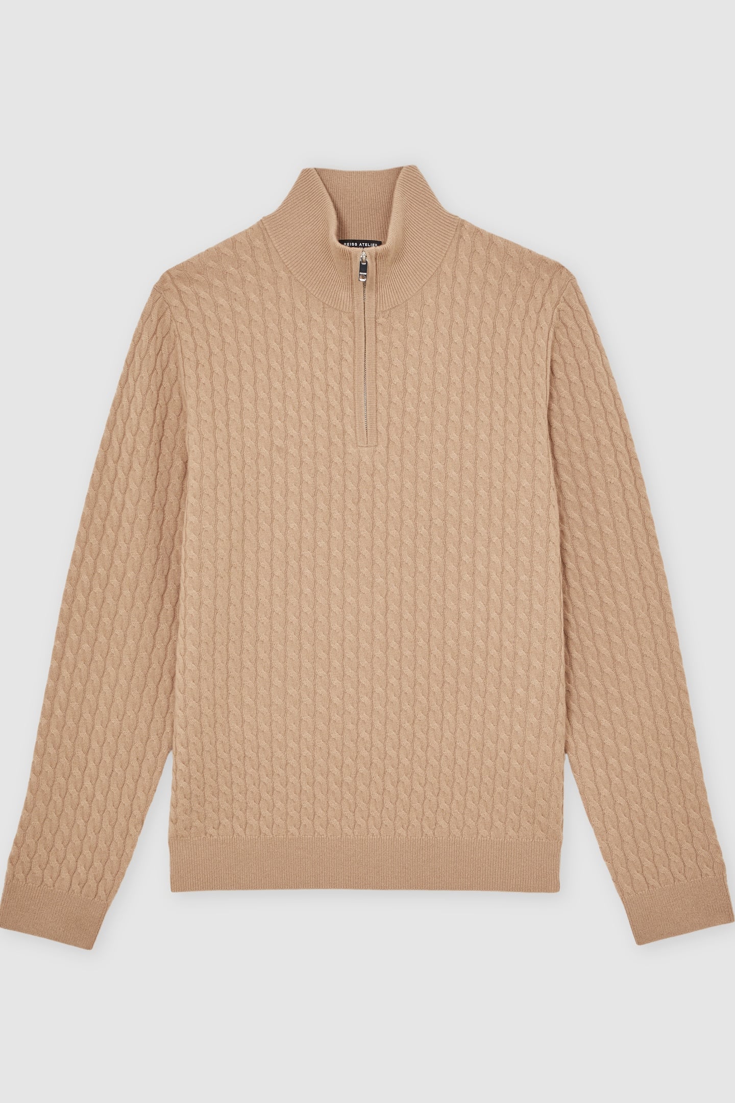 LS HALF ZIP CABLE CASHMERE JUMPER CAMEL BROWN 2