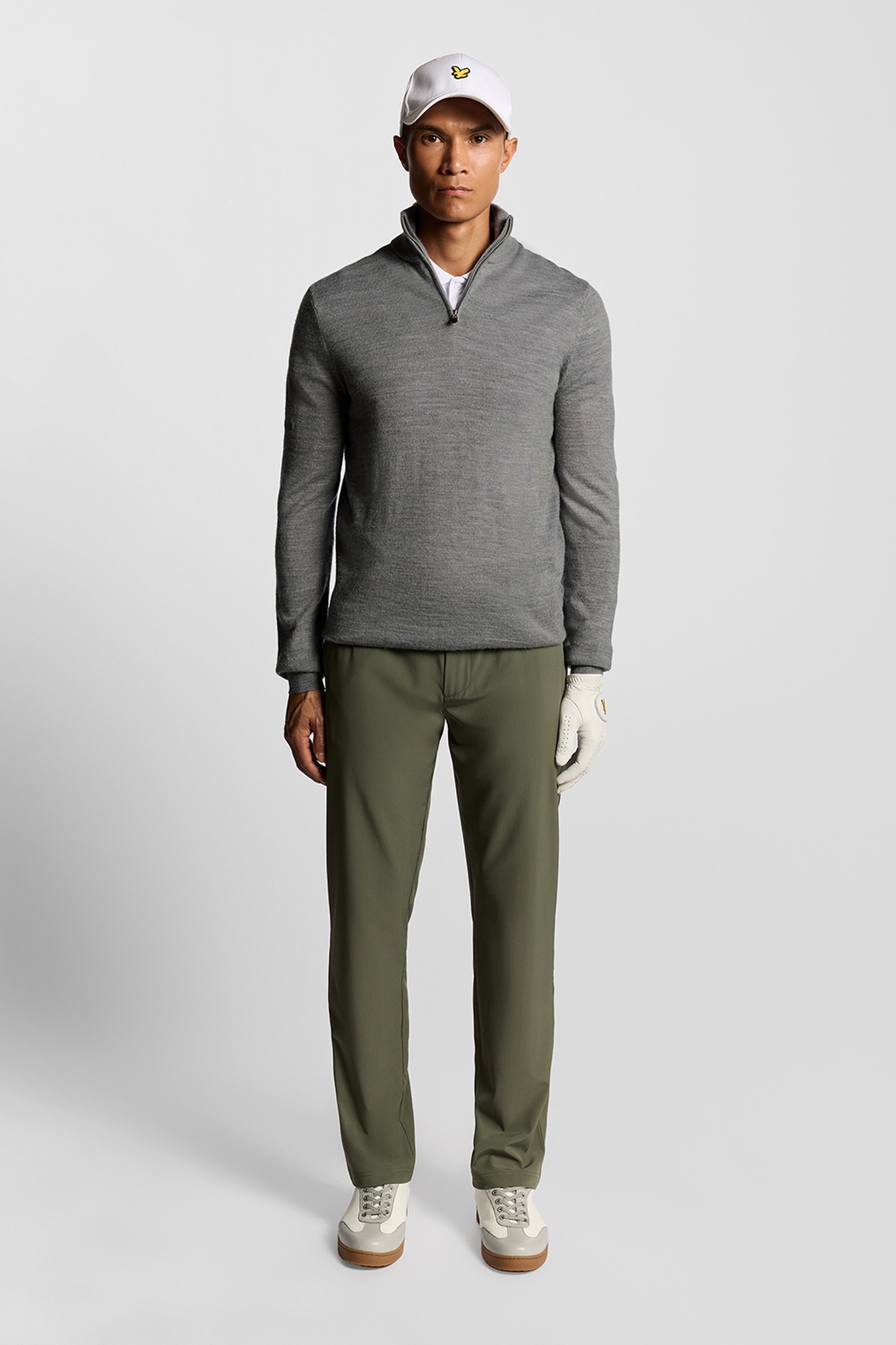 EMBROIDERED 1/4 ZIP MERINO KNIT MID GREY MARL 1