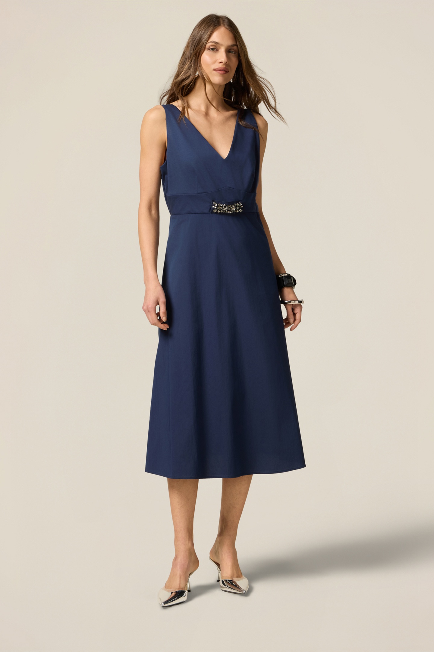 POPLIN DRESS WITH JEWEL PATCH BLUE 1