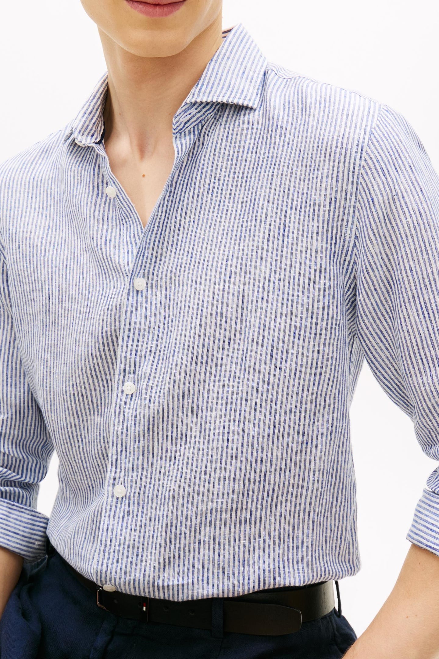 DC LINEN STRIPE SHIRT CARBON NAVY/ECRU 4