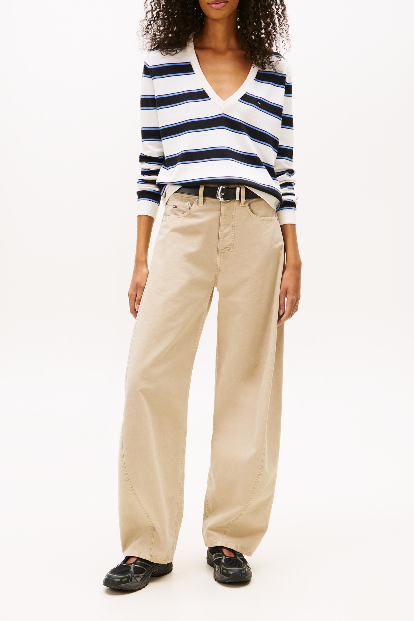 ESSENTIAL V-NECK SWEATER BLACK/MULTI STRIPE 4