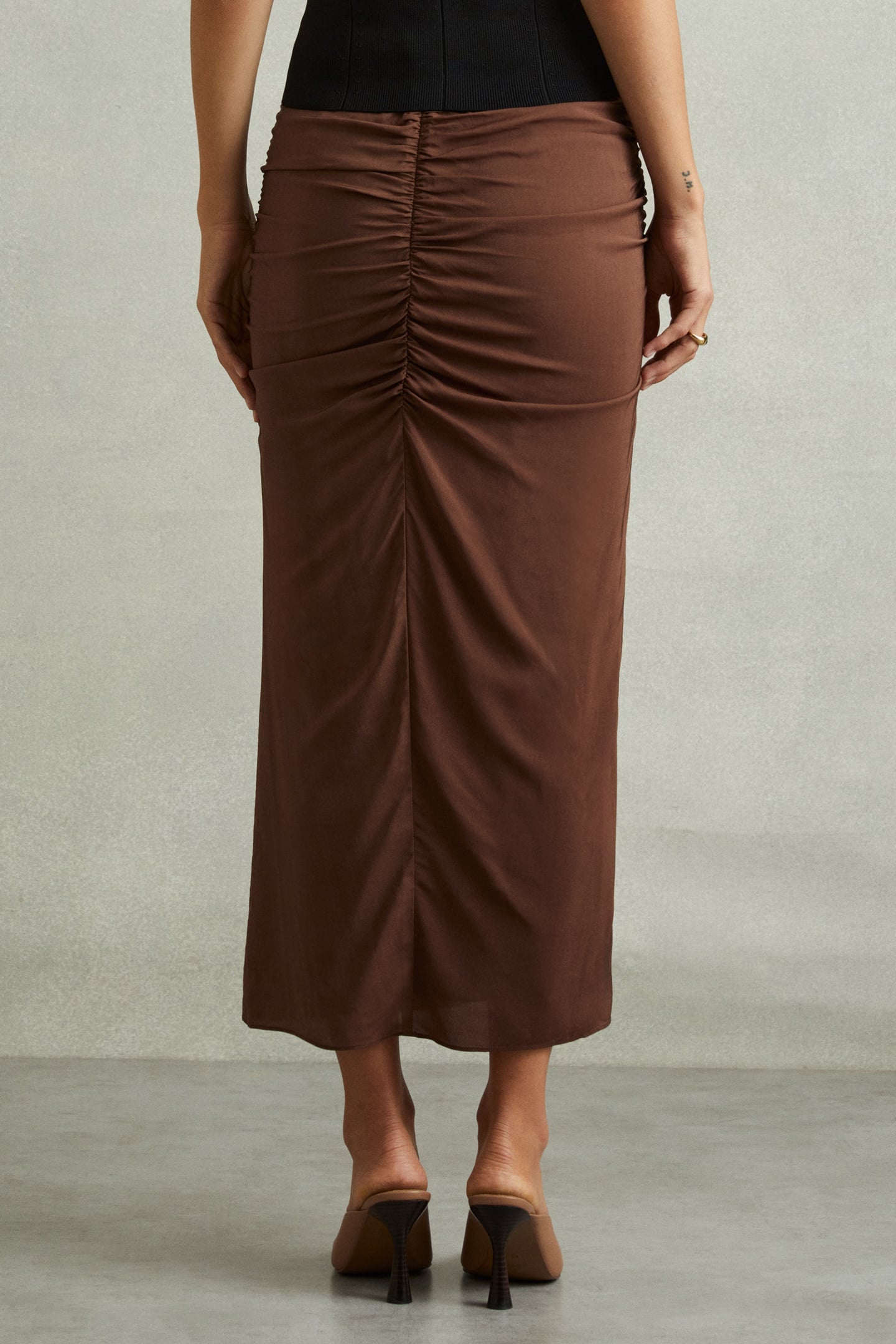 RUCHED MIDI SKIRT CHOCOLATE 3