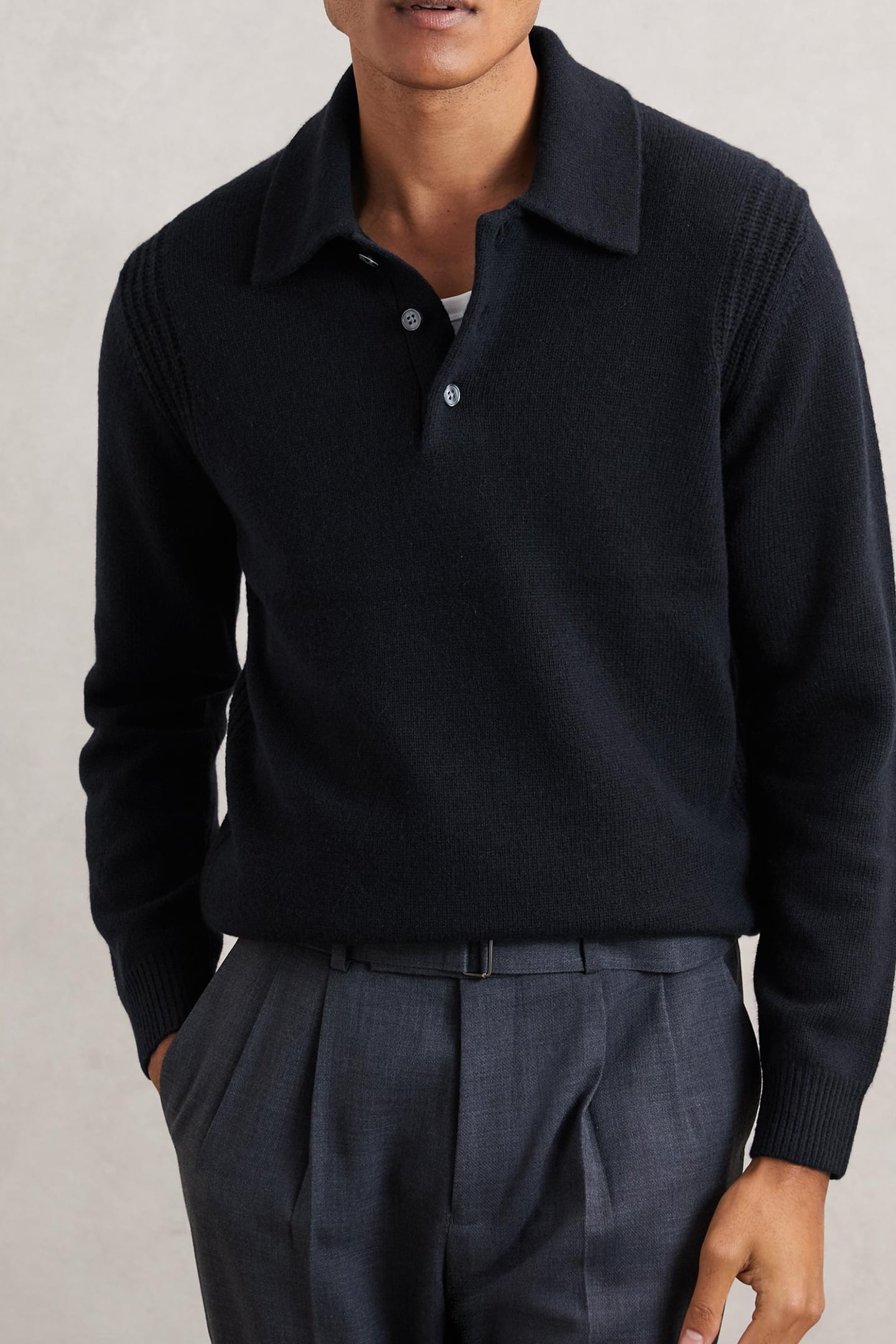 LS HALF BUTTON POLO JUMPER NAVY 2