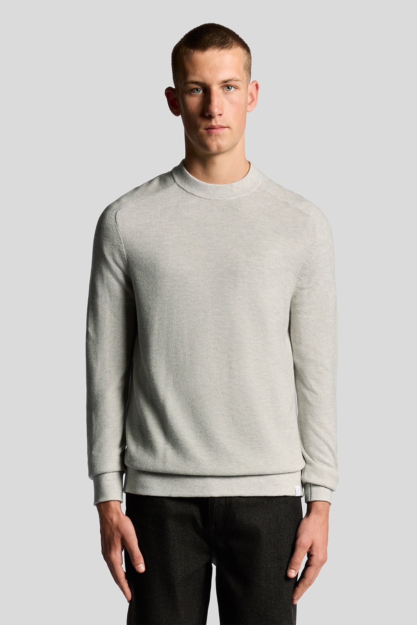 PIQUE MOCK NECK JUMPER LIGHT GREY MARL 2