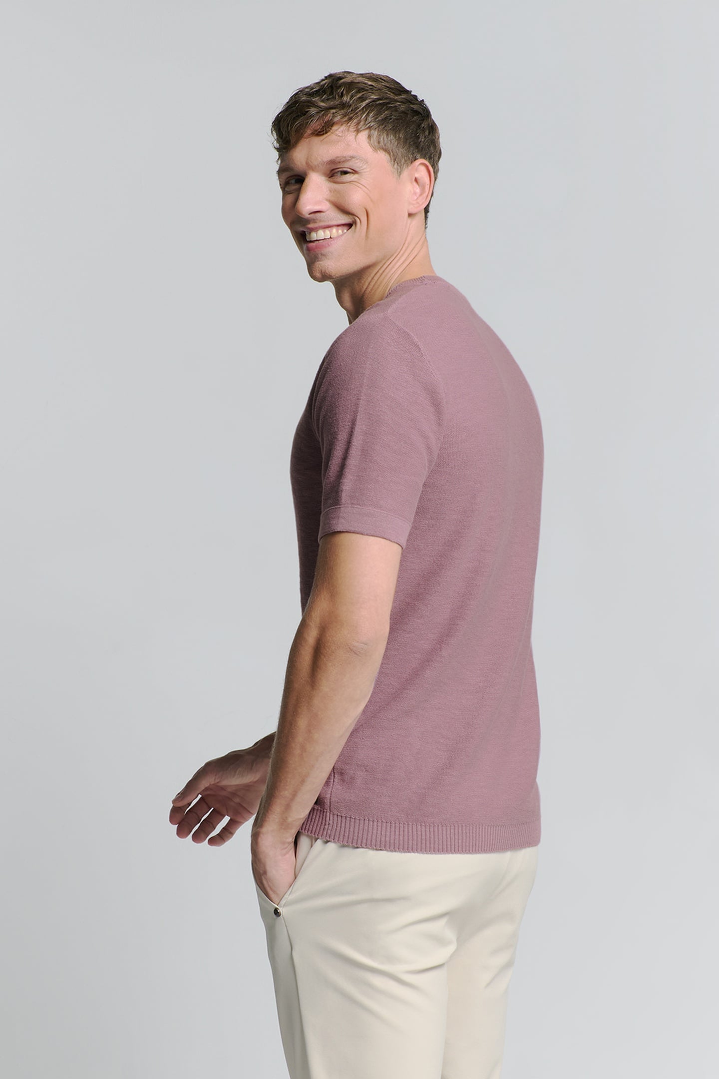 PULLOVER SHORT SLEEVE CREWNECK SOLID SLUB KNIT MAUVE 2