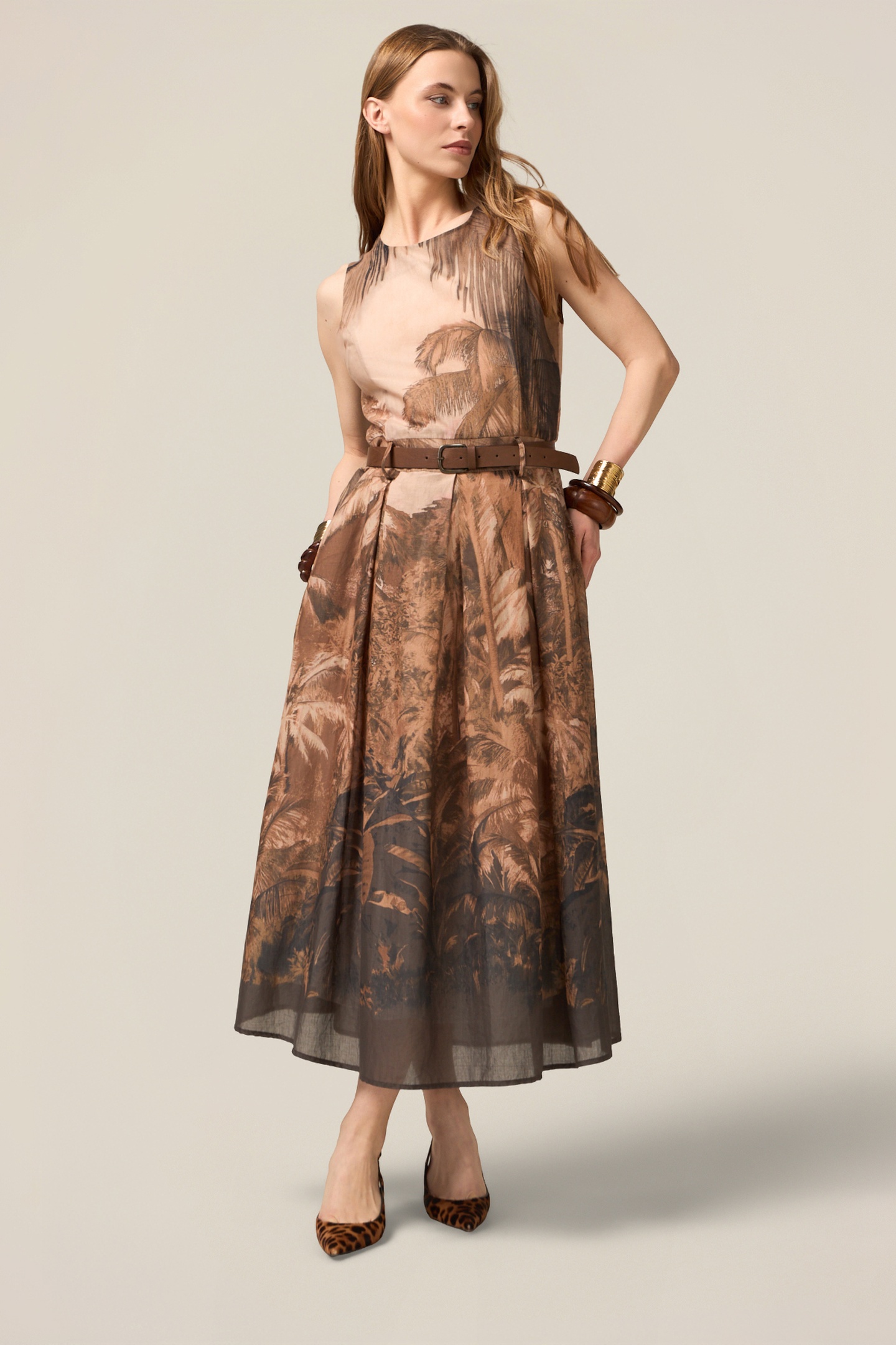 PATTERNED COTTON MUSLIN DRESS BROWN 2