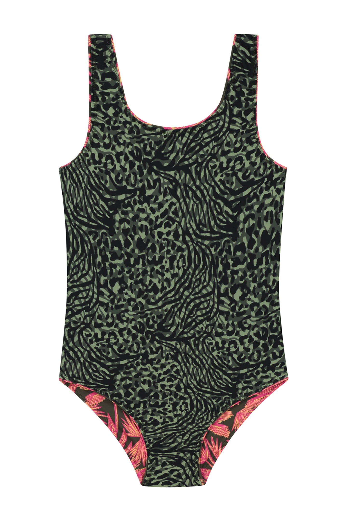 GIRLS RUBIN REVERSIBLE SWIMSUIT FOREST GREEN MIX 3