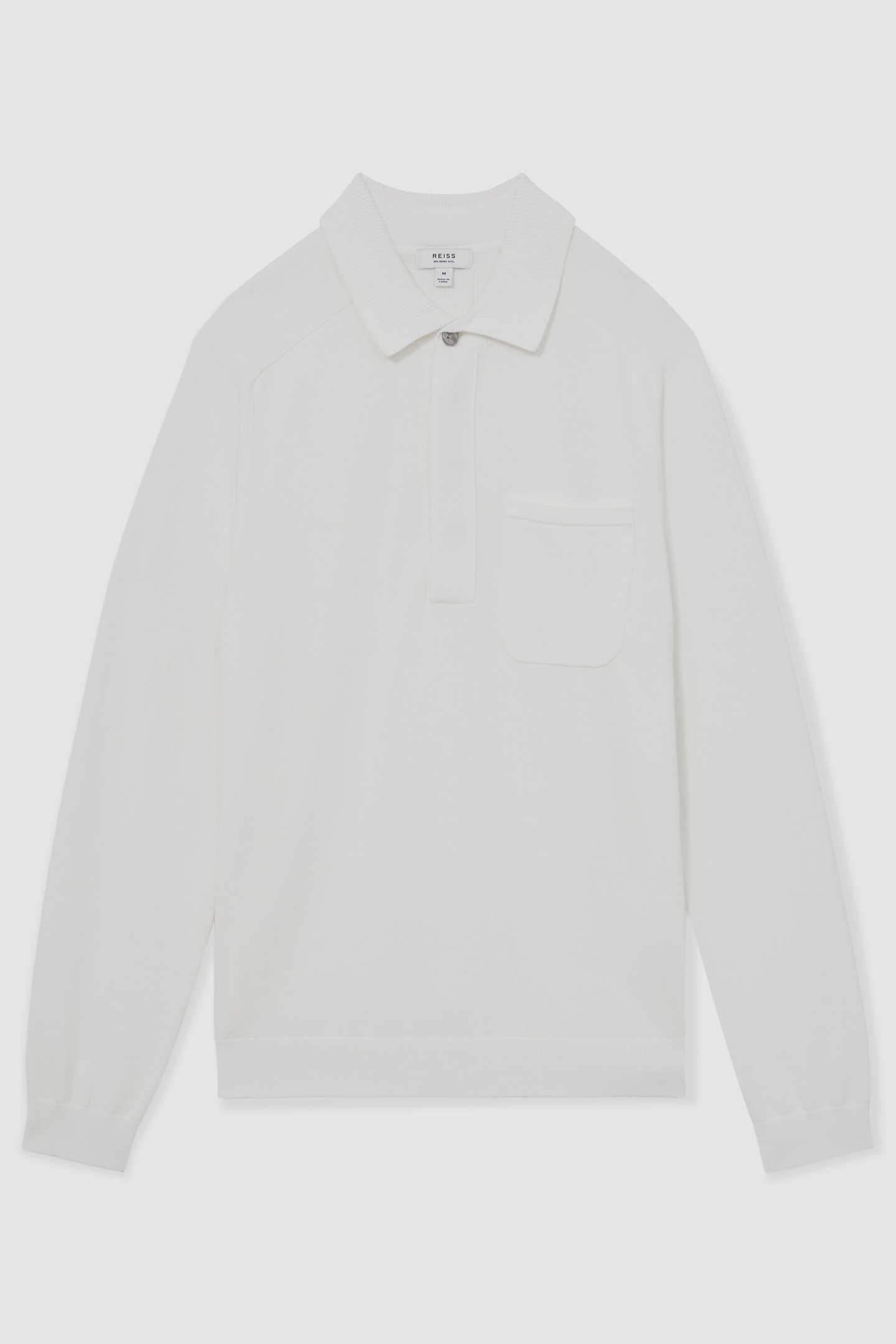 LS CONCEALED BUTTON PLACKET RIBBED COLLAR POLO WHITE 4