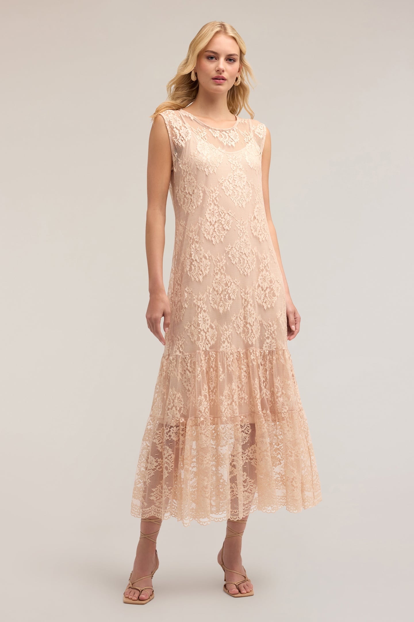 LONG LACE DRESS WITH SLIP POWDER PINK 1