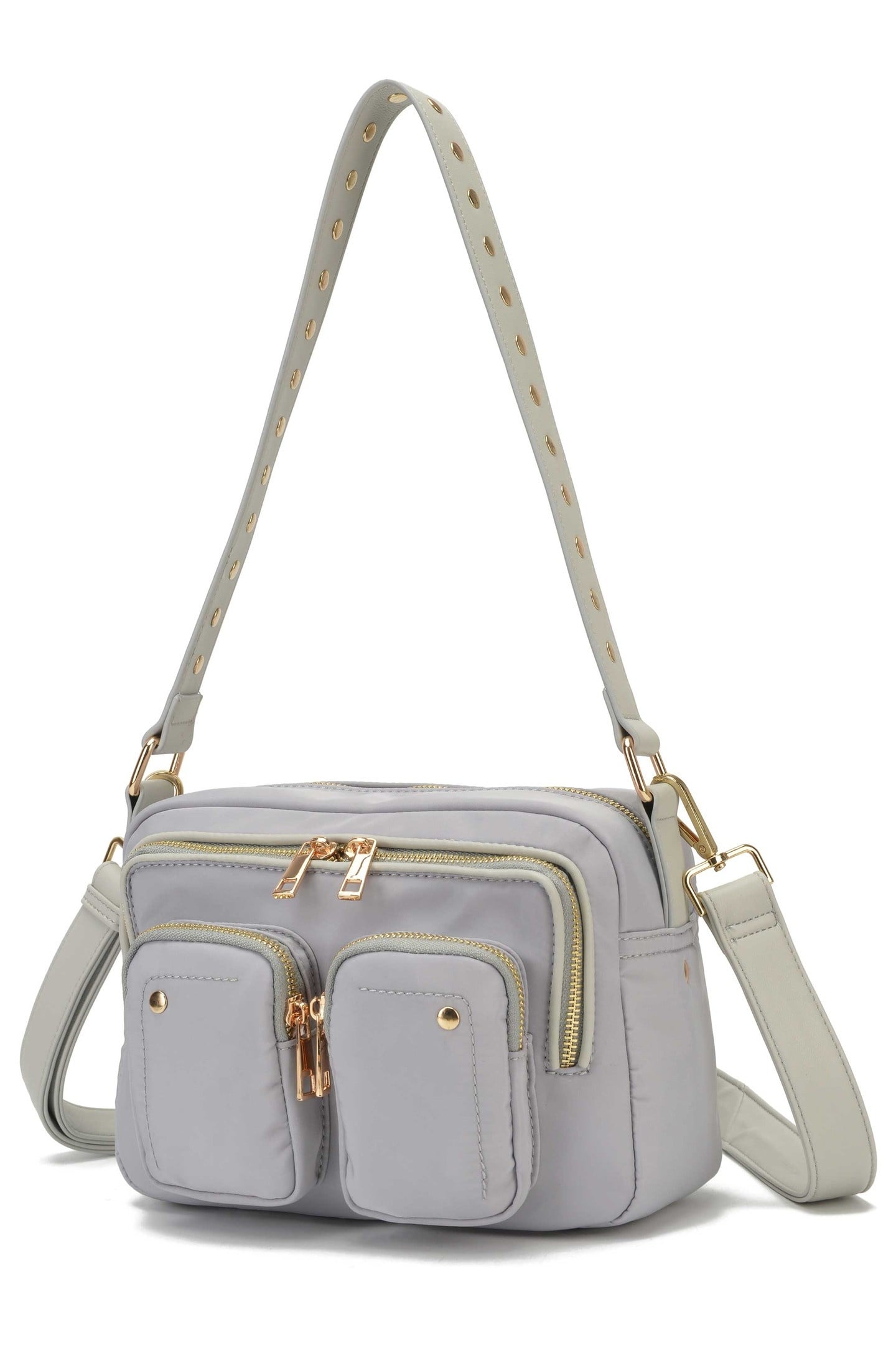 ELLIE RECYCLED NYLON LIGHT GREY W. GOLD 2