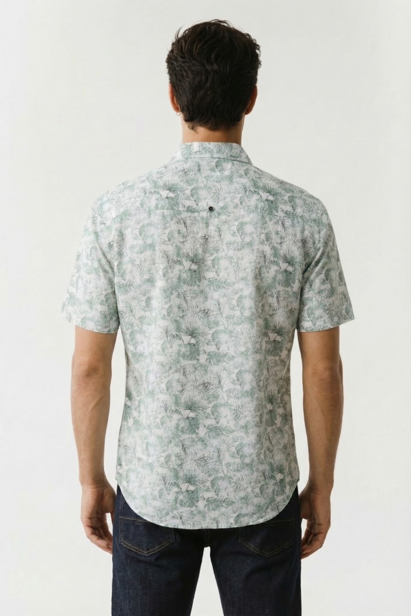 SHIRT SHORT SLEEVE ALLOVER PRINTED WITH LINEN GREEN 4