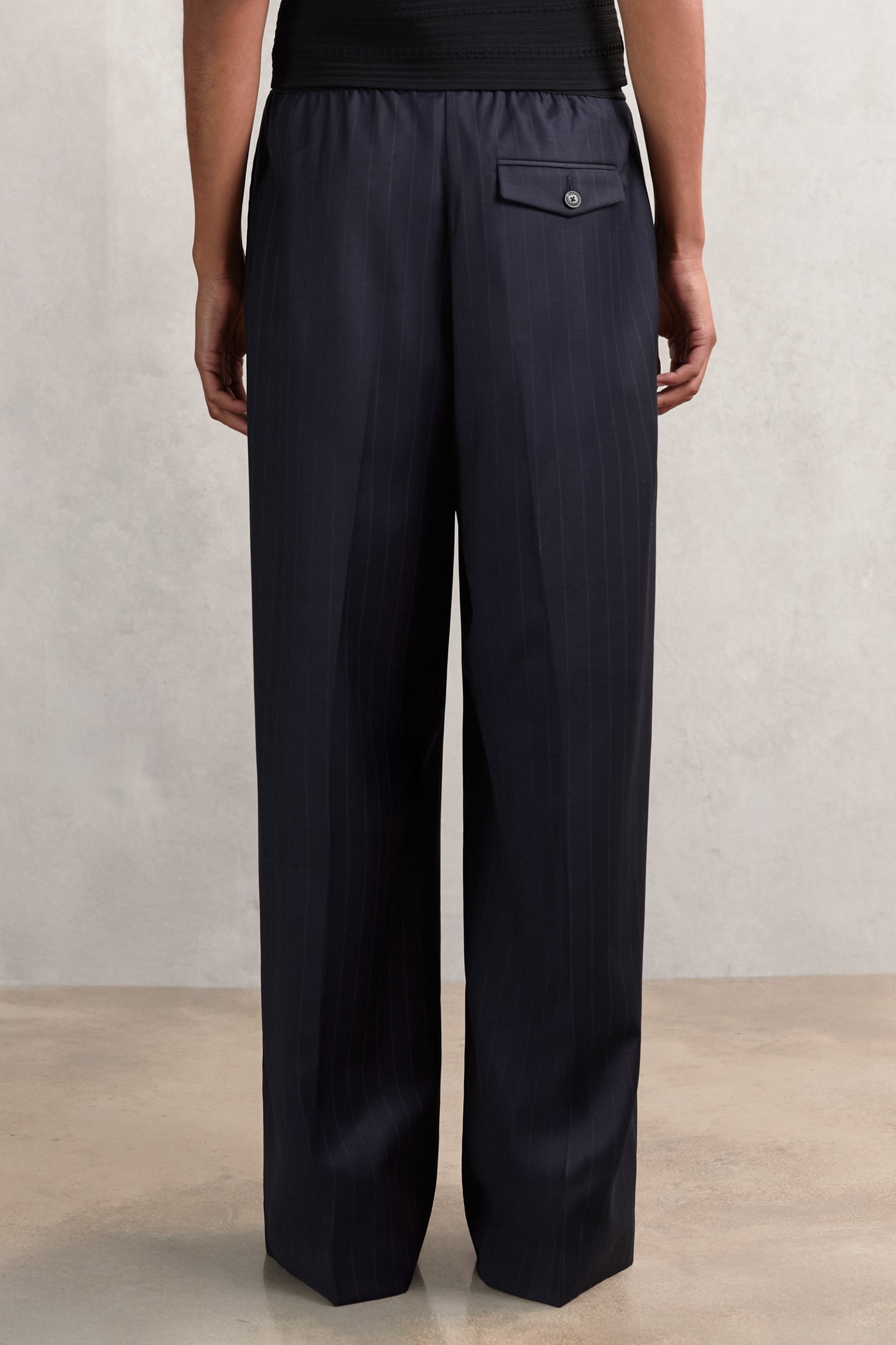 WAISTBAND PIN STRIPE WIDE LEG TROUSER NAVY 2