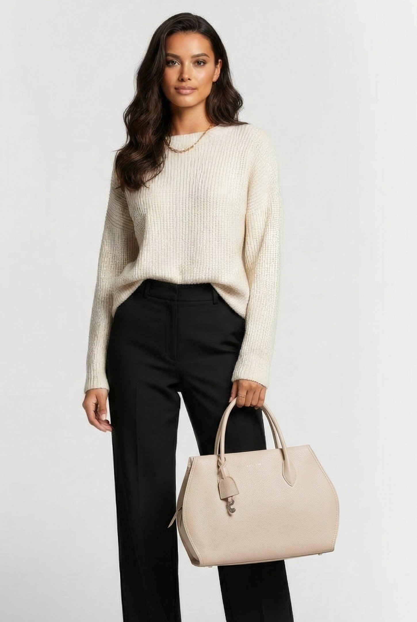 LEATHER MEDIUM SATCHEL BAG IN CREAM 1