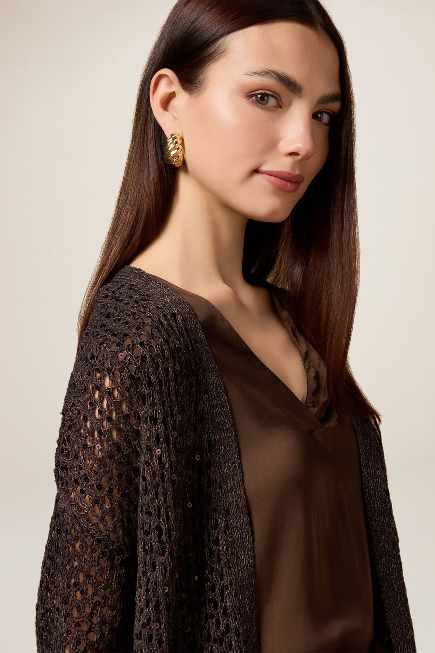OPENWORK CARDIGAN WITH SEQUINS BROWN 4