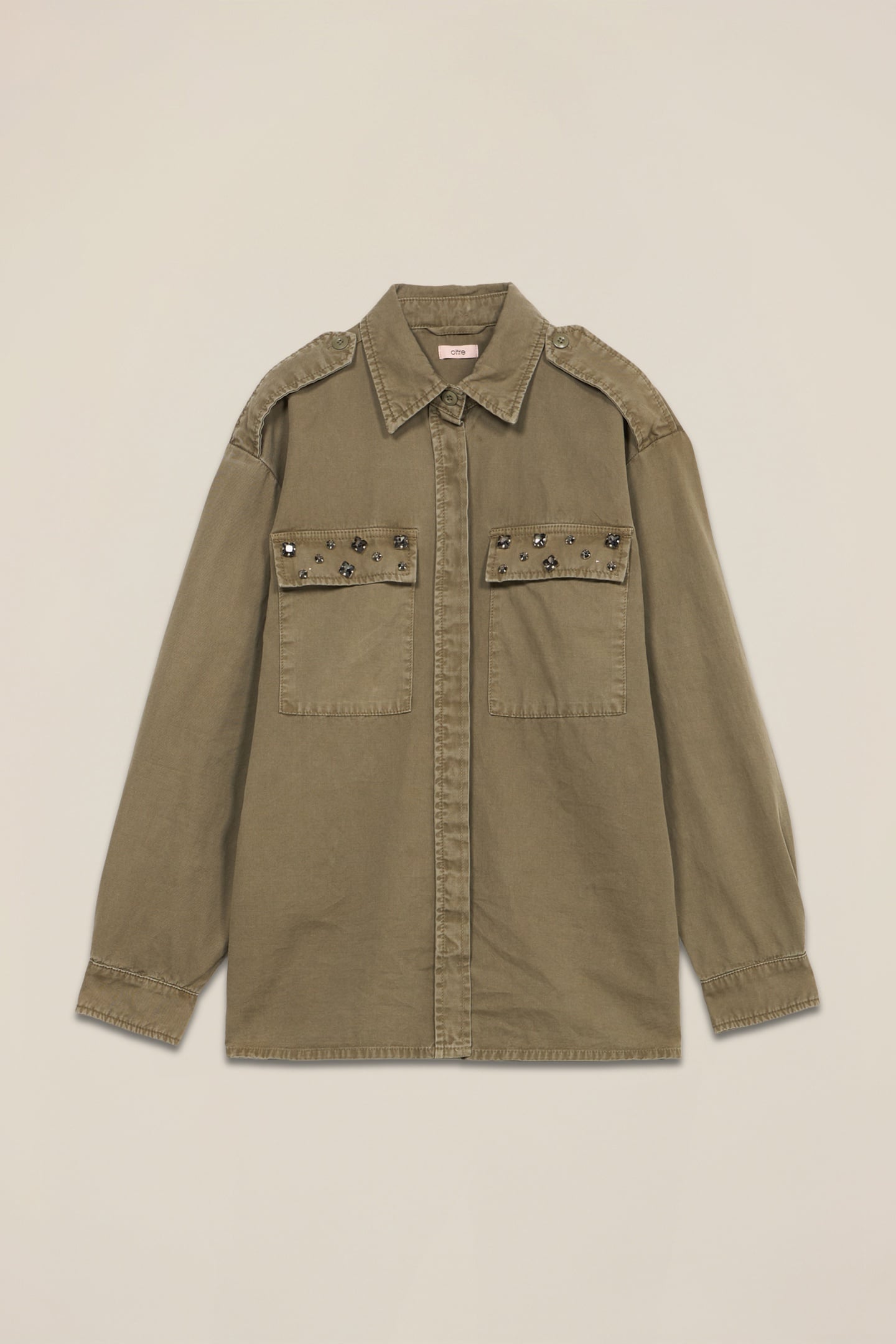 OVERSIZED SHIRT WITH APPLIQUÉS MILITARY GREEN 3