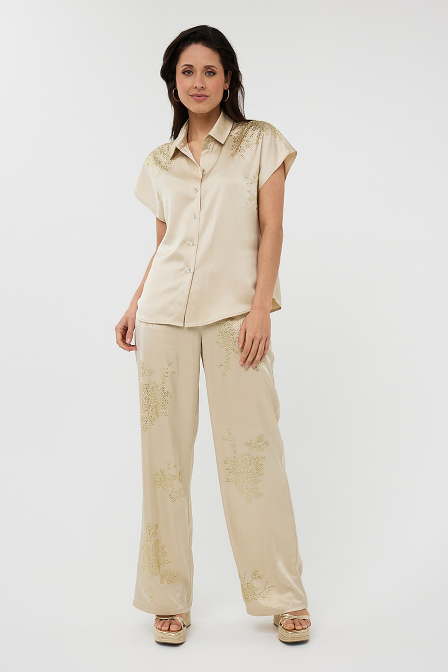 EsQualo Trousers Sequins Champagne Maat: 34 | Wijde Broeken Outlet | Dames | Beige