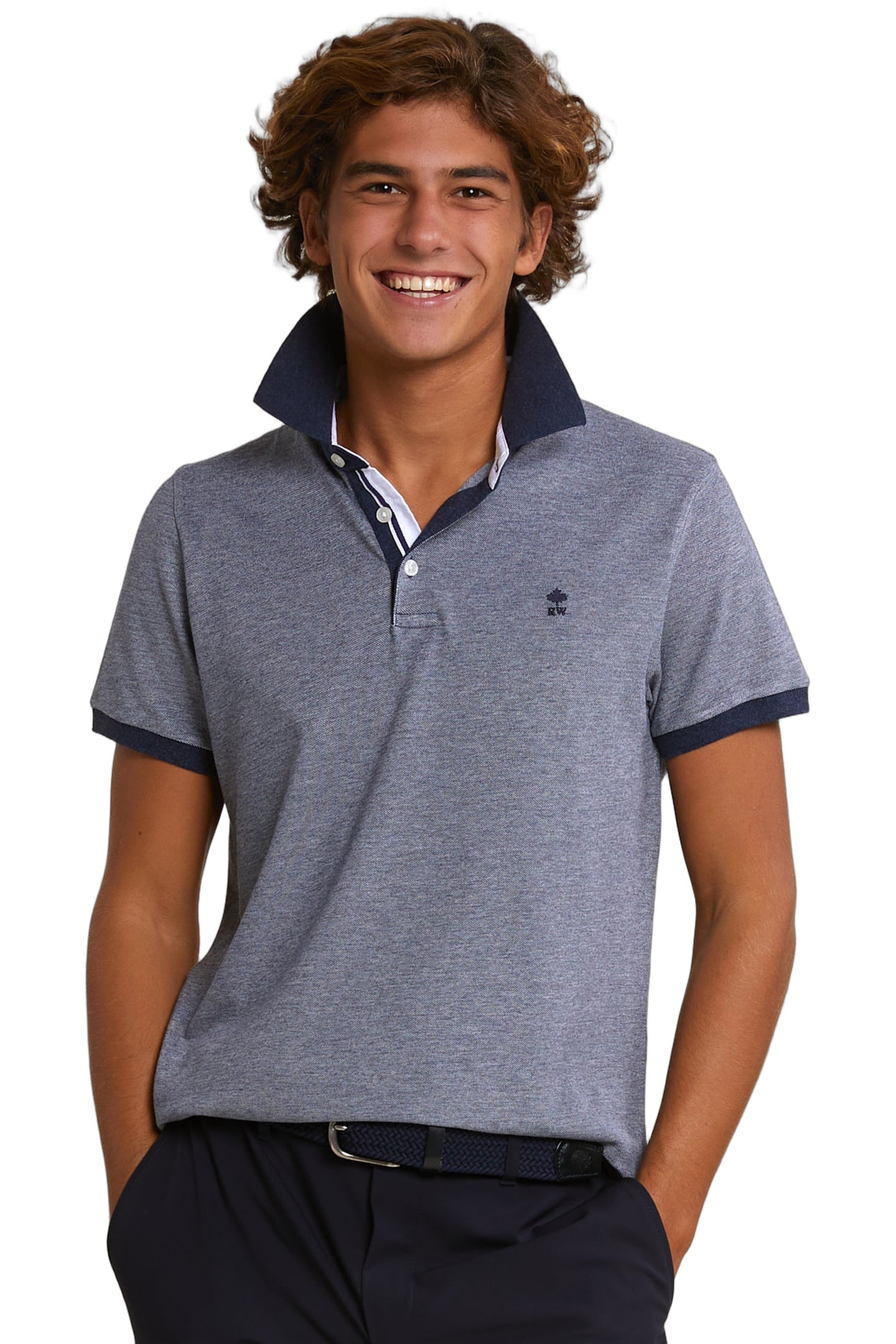 CUSTOM FIT SILKY COTTON STRETCH POLO NIGHT BLUE MIX 1