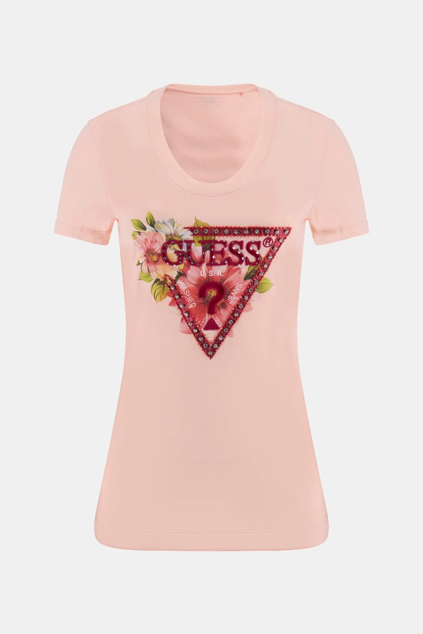 GUESS ECO SS CN TRIANGLE BEADS PEACH CREME 1