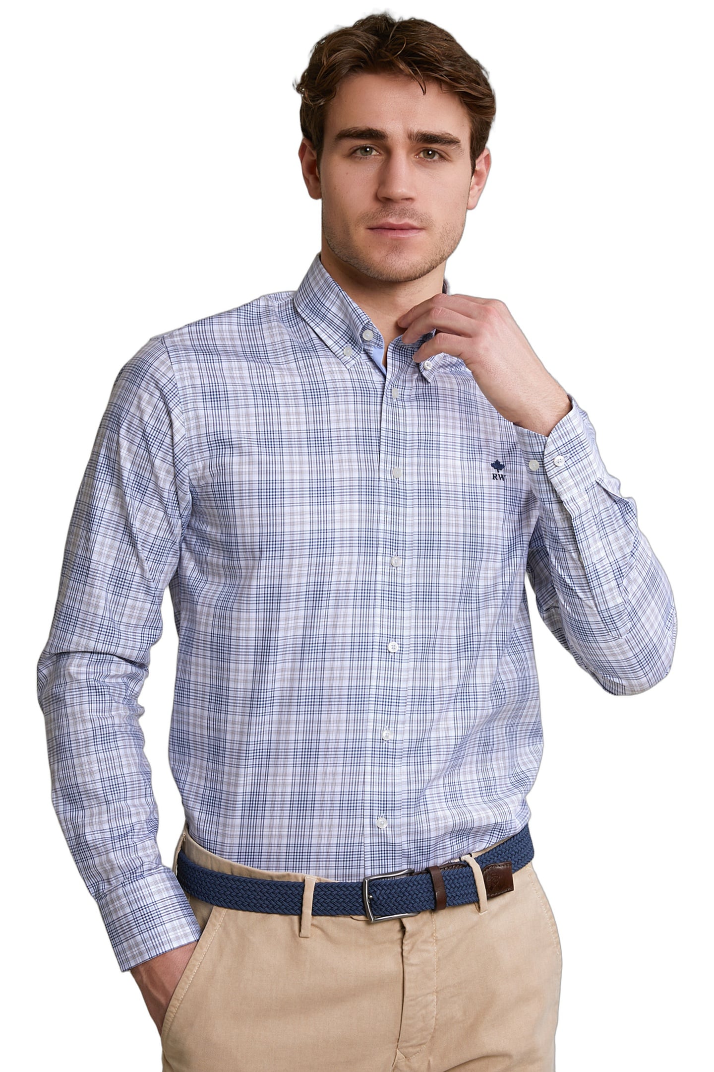 CUSTOM FIT CHECKED SHIRT BLUE/BEIGE 1