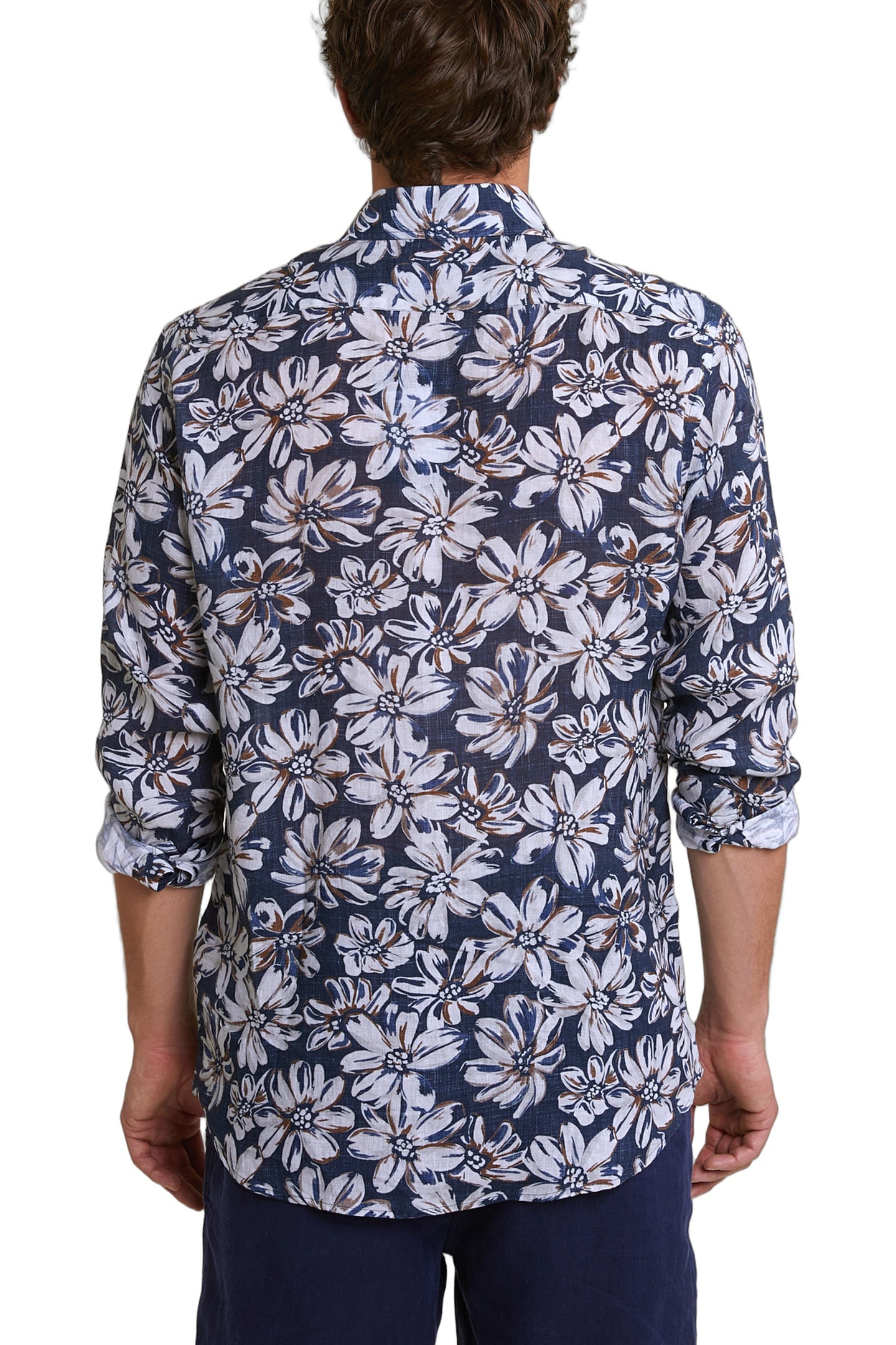 CUSTOM FIT LINEN FLORAL SHIRT BROWN/BLUE 4