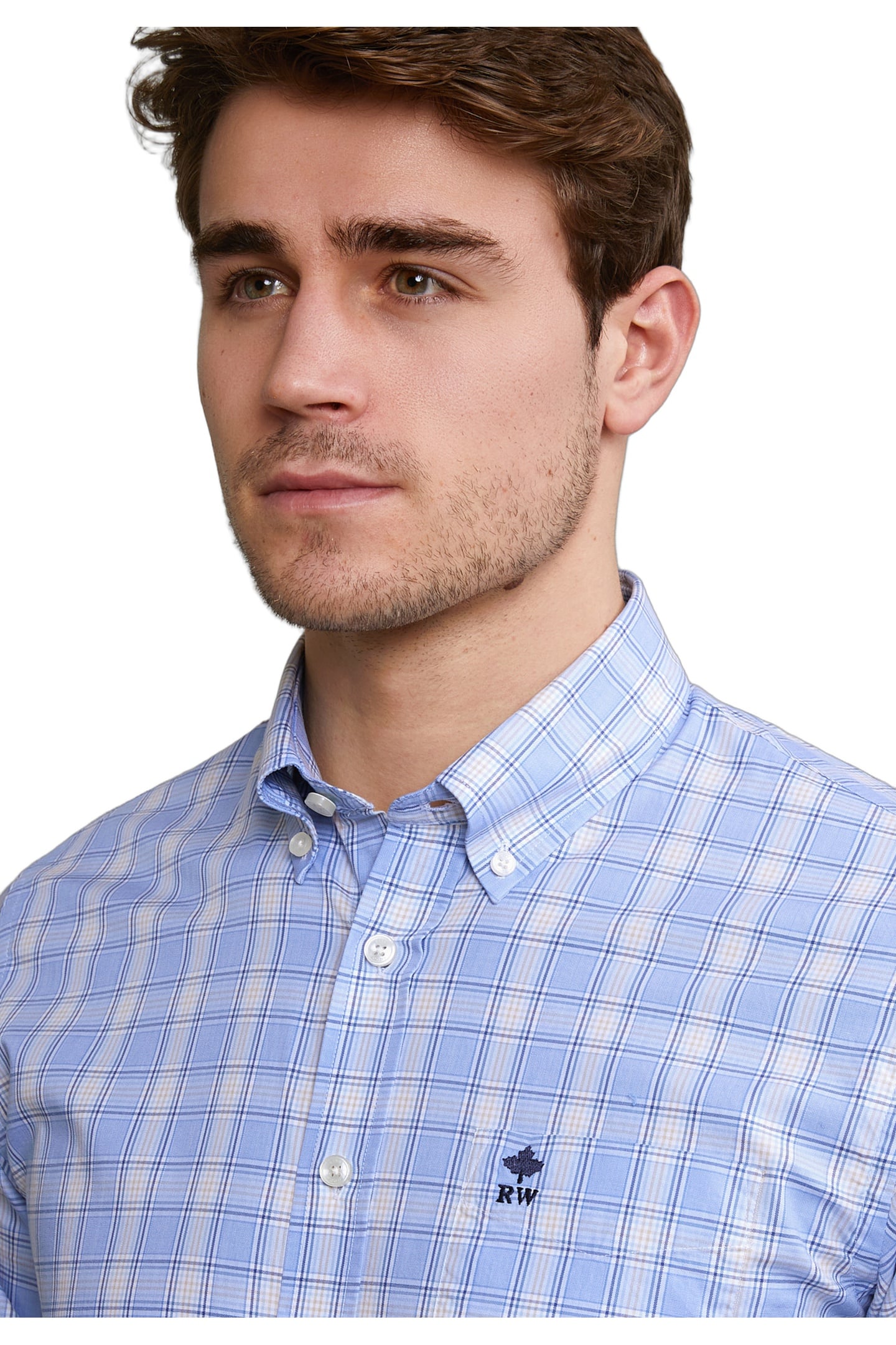 CUSTOM FIT CHECKED SHIRT WITH CHEST POCKET BEIGE/BLUE 4