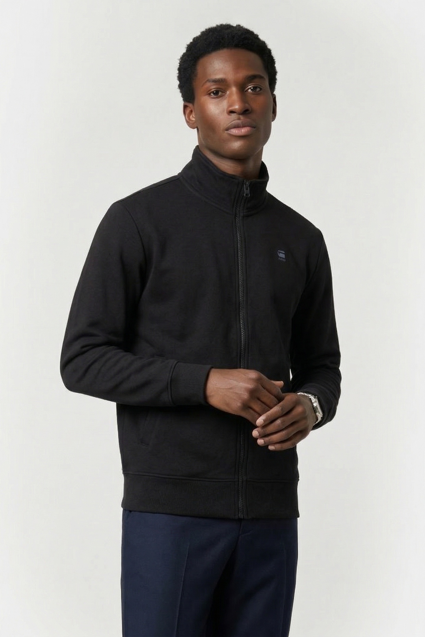 G-Star Core Zip Stand Up Collar Sweat L/s Dk Black Maat: L | Sweaters Outlet | Heren | Zwart