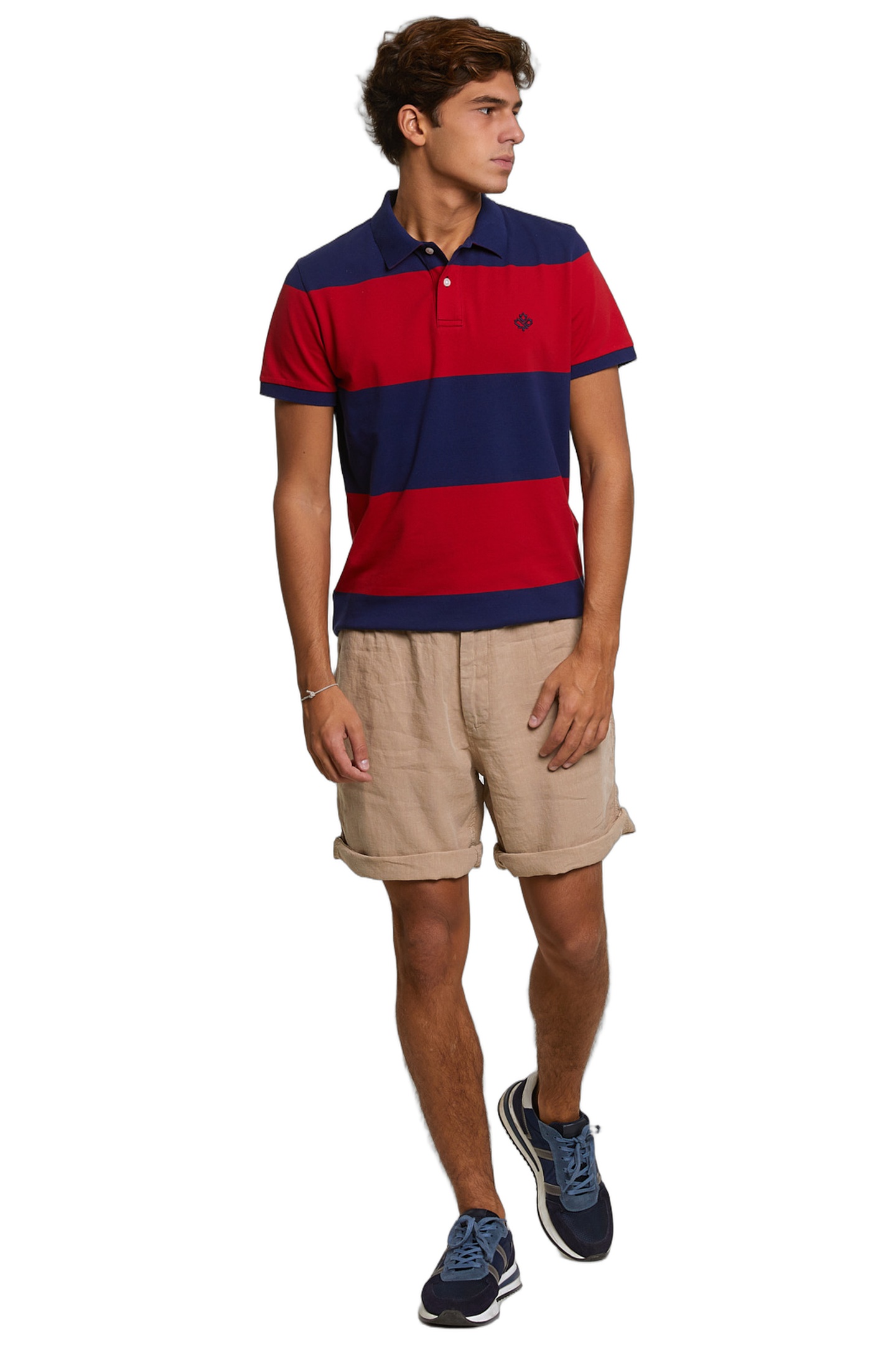 CUSTOM FIT STRIPED STRETCH POLO ROYAL BLUE/HARVARD RED 2
