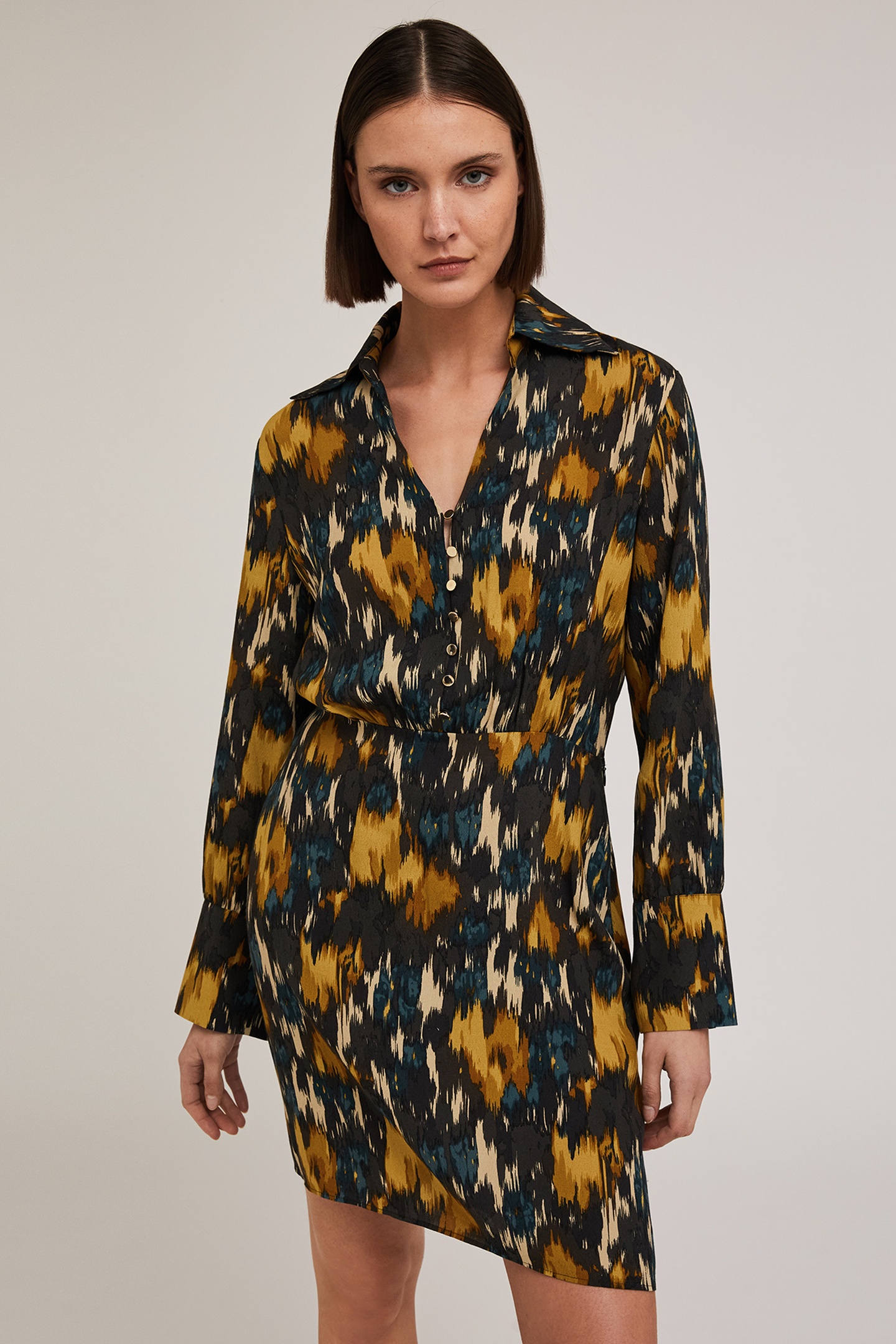 Motivi Crepe Fabric Printed Chemisier Dress Yellow Maat: 36 | Blousejurken Outlet | Dames | Zwart