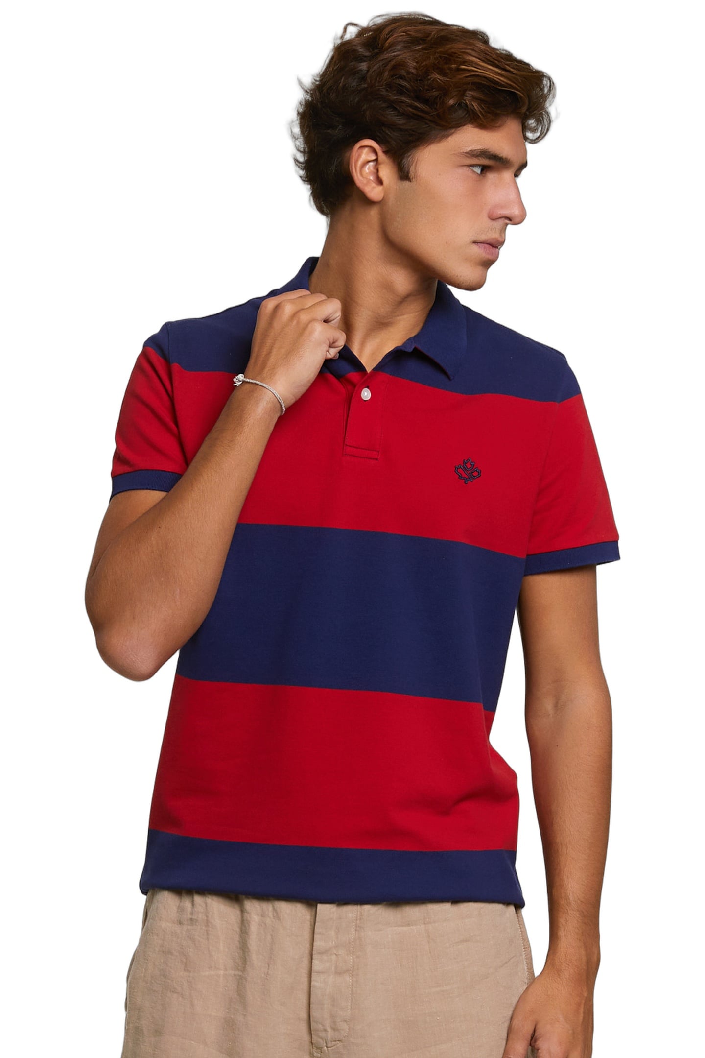 CUSTOM FIT STRIPED STRETCH POLO ROYAL BLUE/HARVARD RED 1