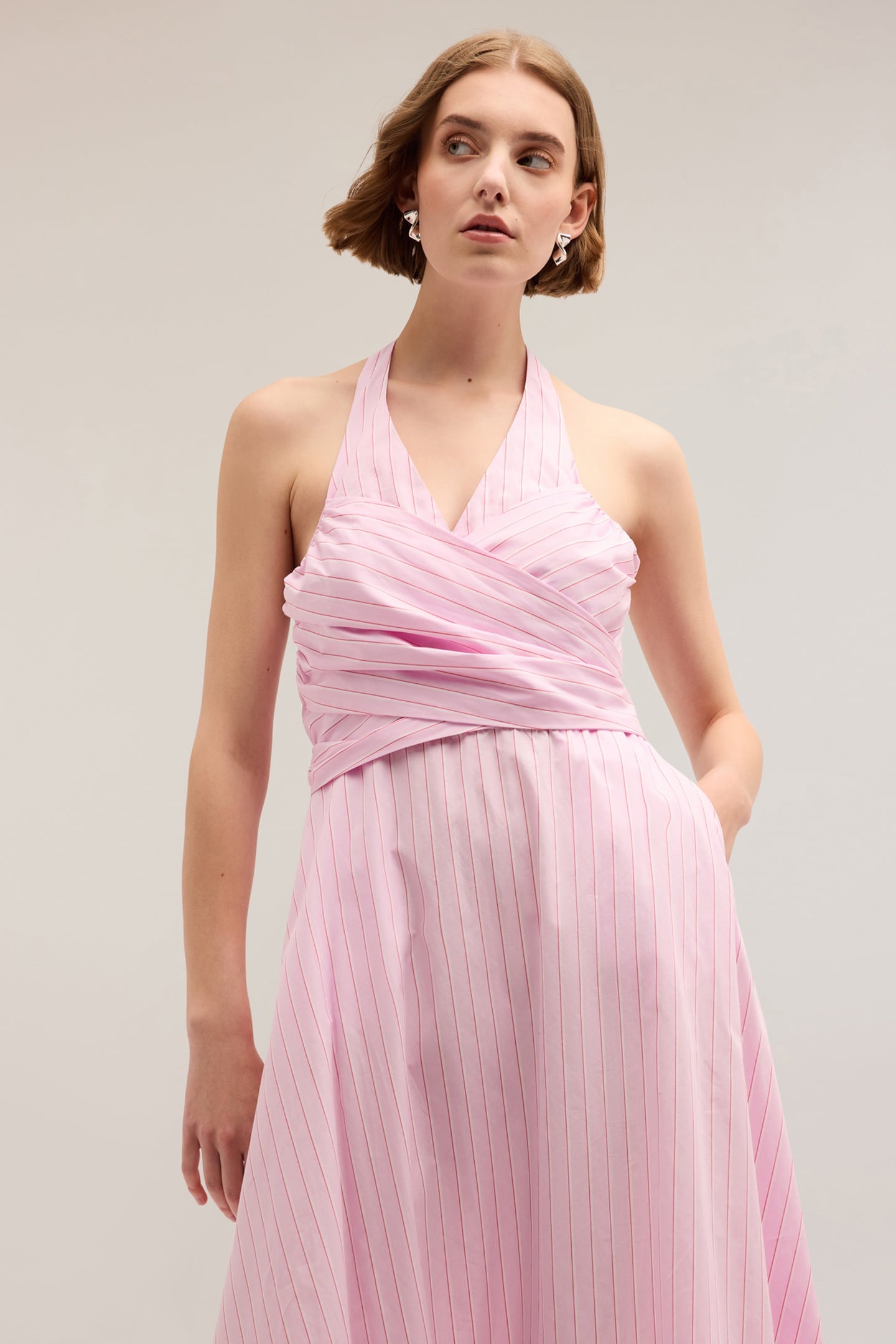 STRIPED PATTERN POPLIN DRESS PINK 3