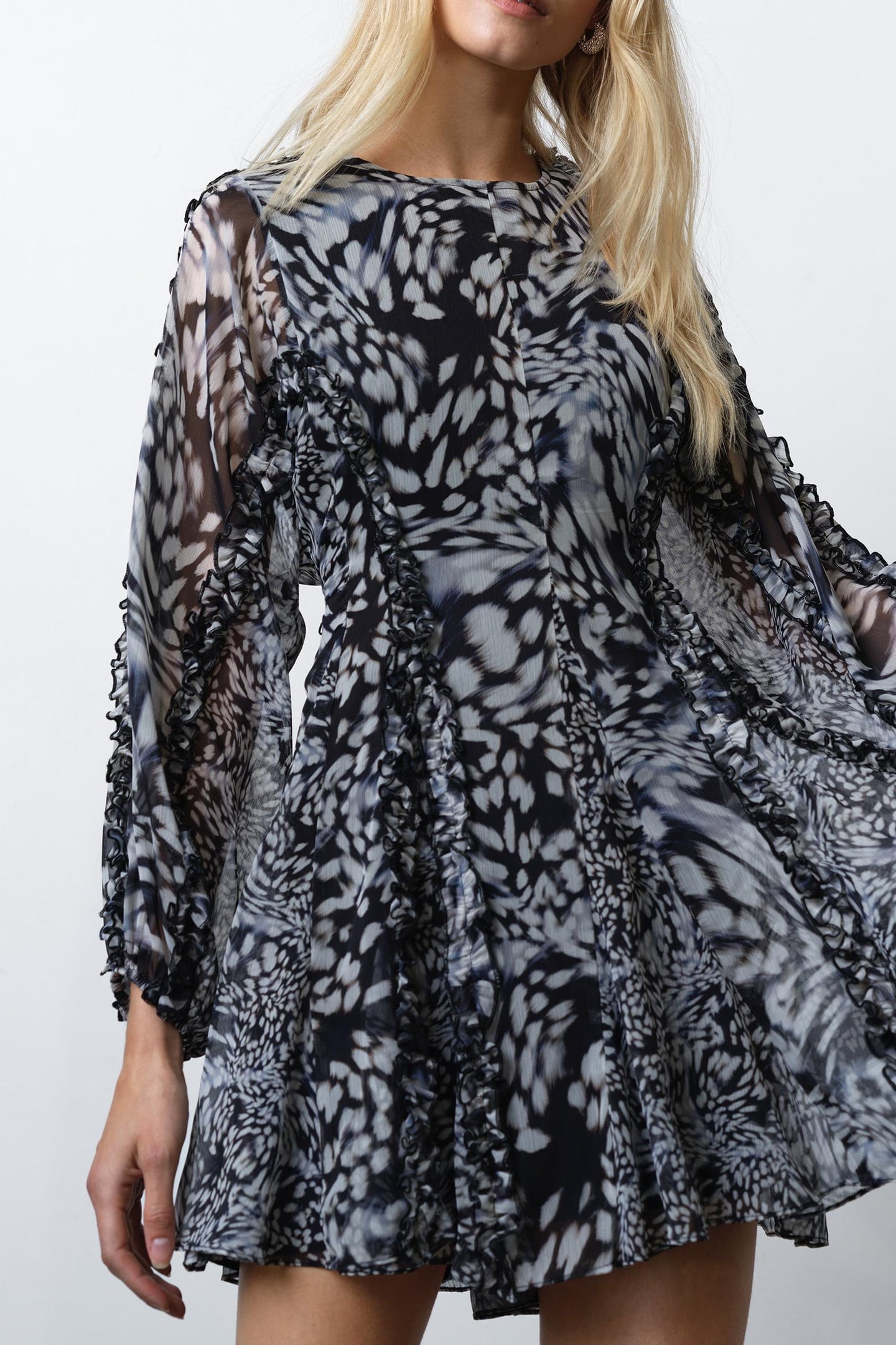 EMINA CHIFFON ALLEGRA L/S DRES CHARCOAL MULTI 1