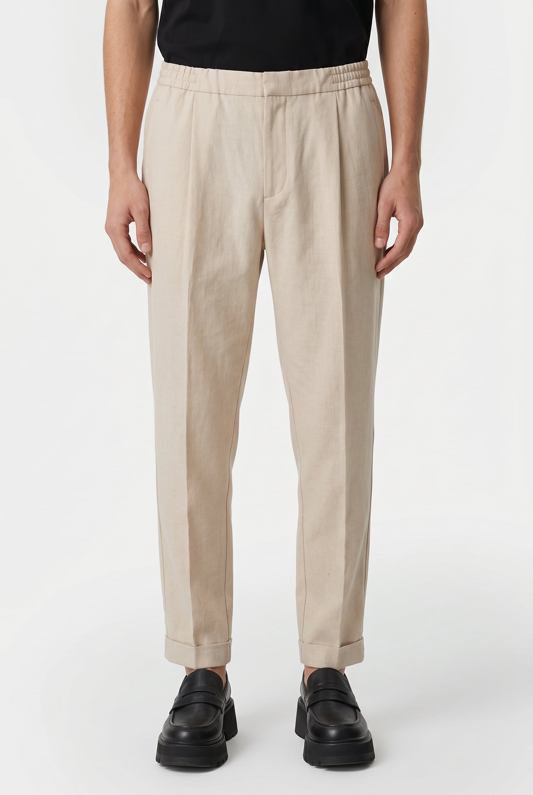 Reiss Linen Pull On Taper Trouser Stone Maat: W36 | Tailored Broeken Outlet | Heren | Beige