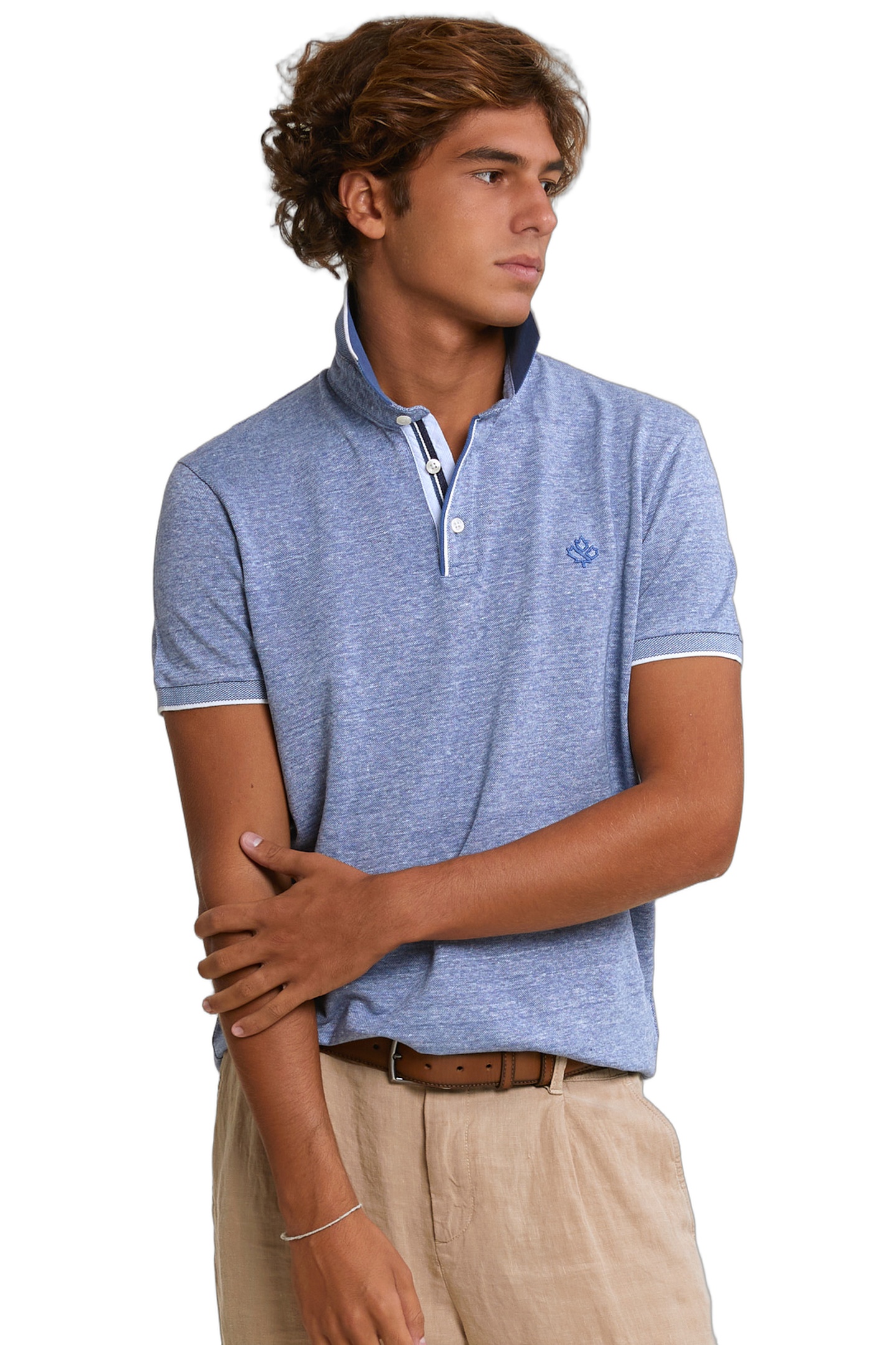 CUSTOM FIT COTTON-LINEN POLO SHORT SLEEVES LAKE 1