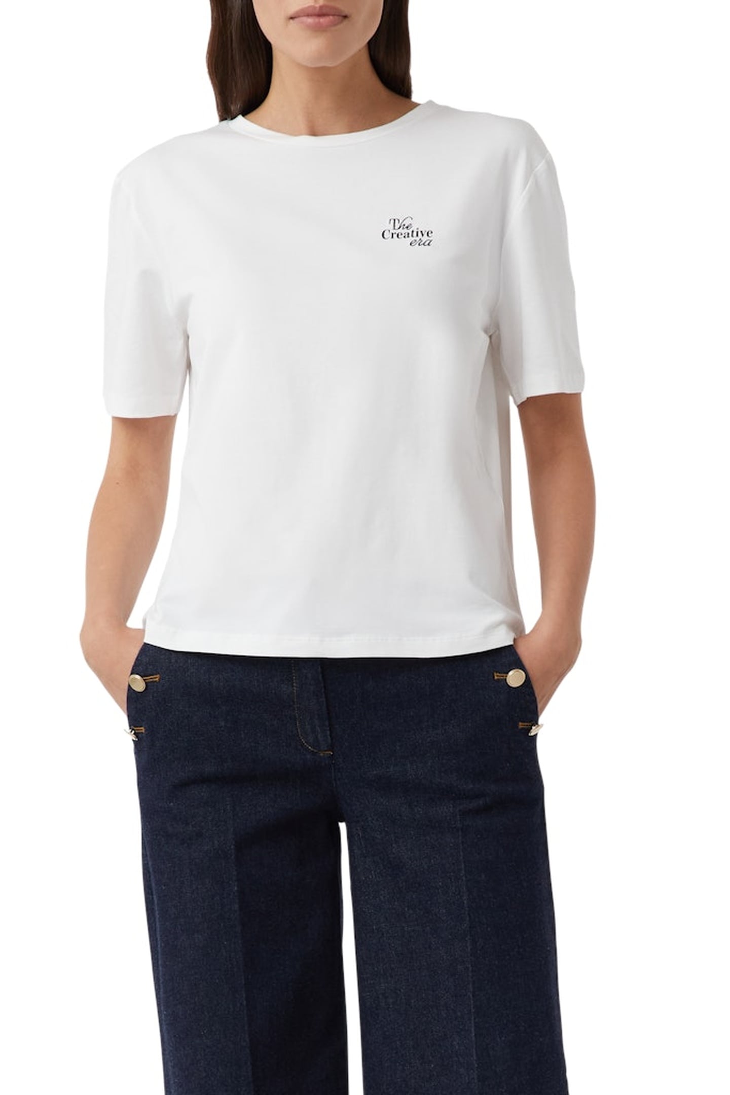 Comma T-shirts White Maat: 34 | Wijde Broeken Outlet | Dames | Blauw