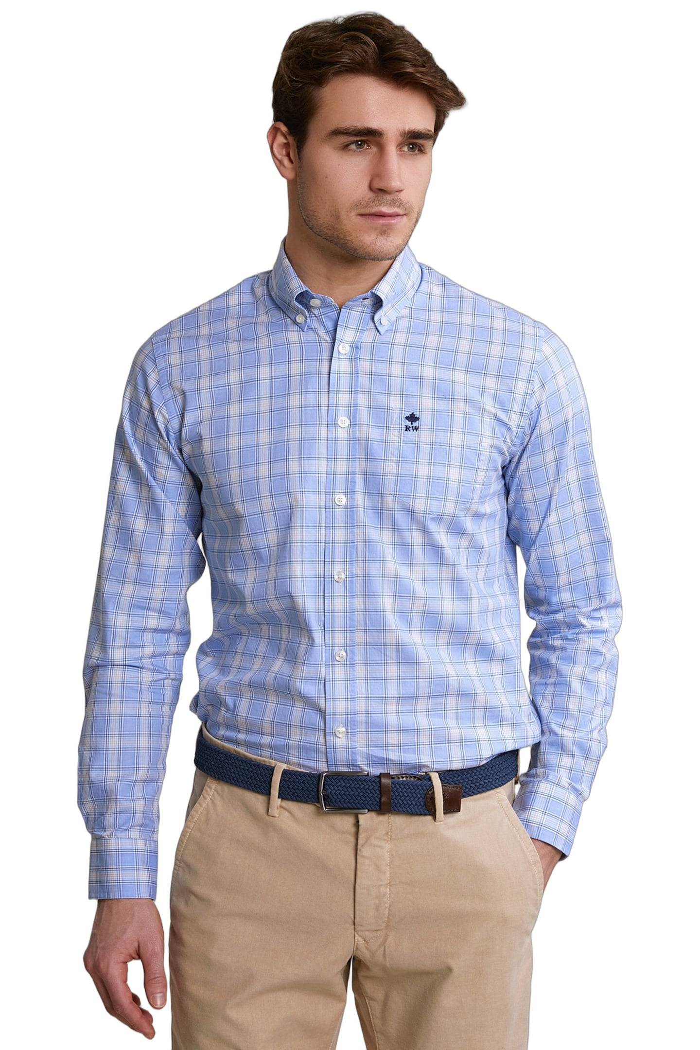 CUSTOM FIT CHECKED SHIRT WITH CHEST POCKET BEIGE/BLUE 1