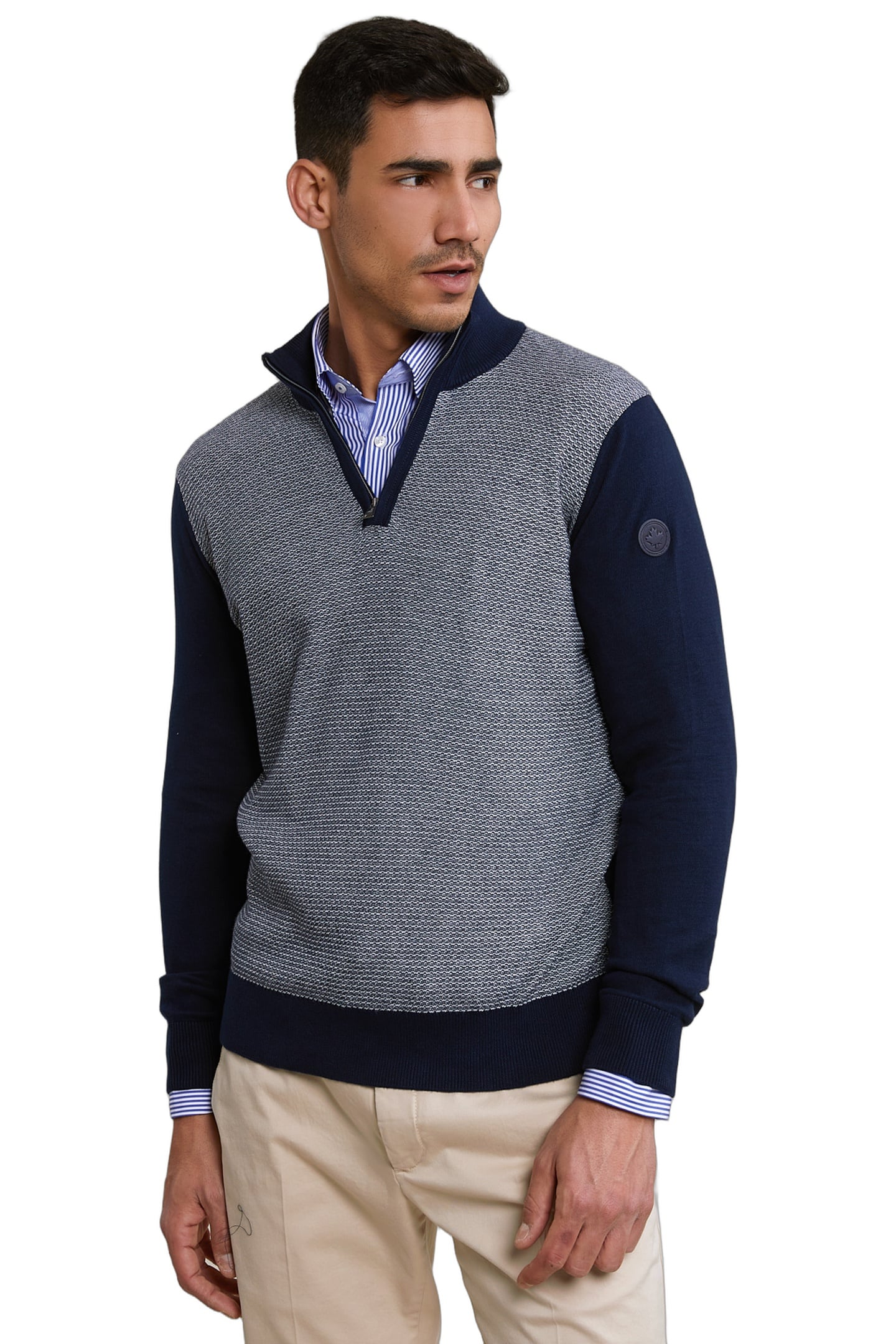 CUSTOM FIT COTTON MOCK NECK SWEATER NAVY 1