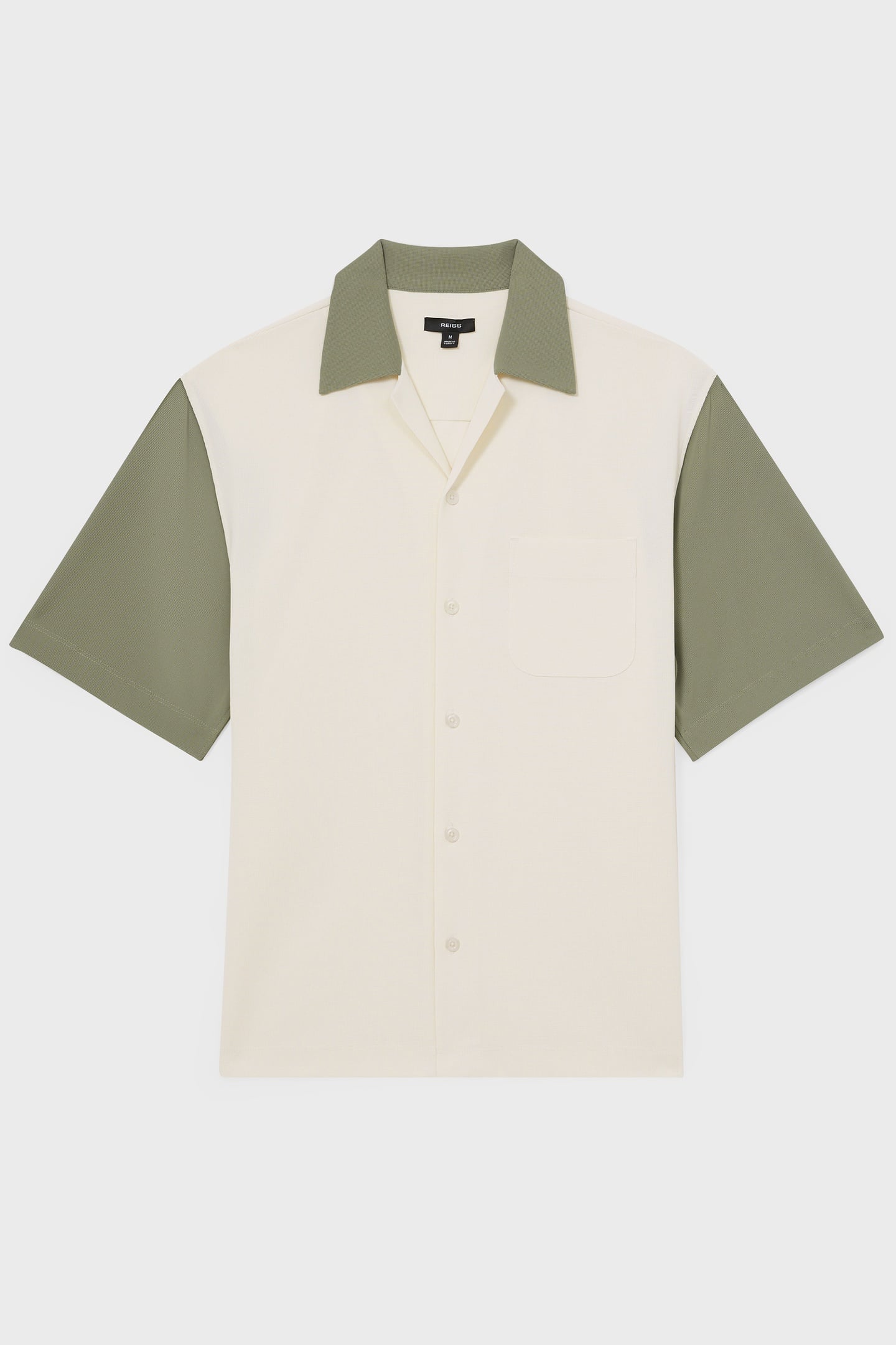SS TEXTURED COLOUR BLOCK CUBAN SHIRT OFF WHITE/SAGE 4