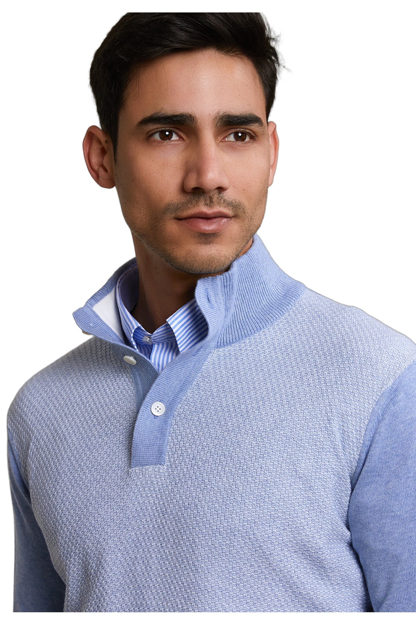 CUSTOM FIT COTTON MOCK NECK PULLOVER DK SEASHORE MIX 4