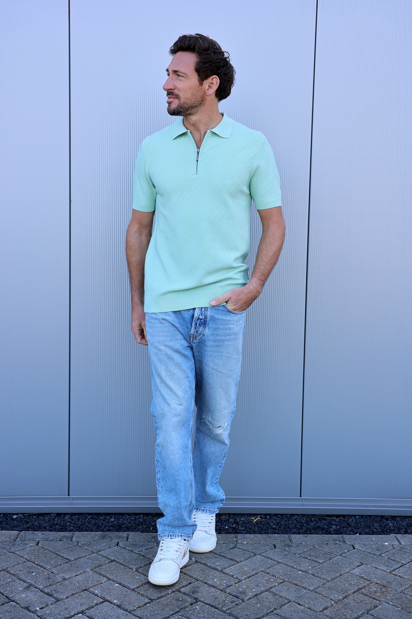 Kultivate Pl Oblique Zip Birds Egg Green Maat: XS | Poloshirts Outlet | Heren | Groen