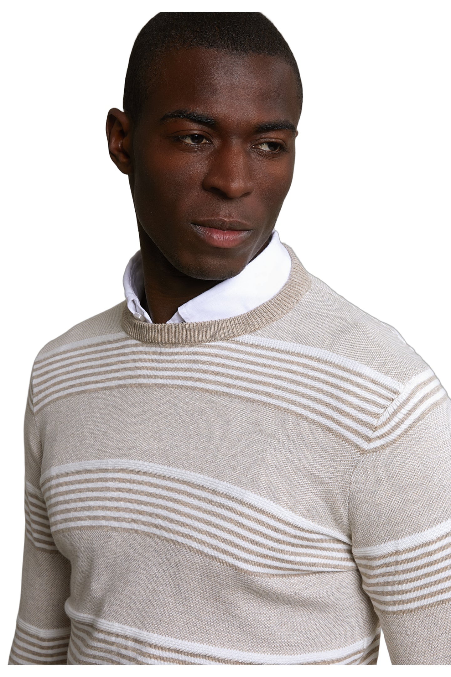 CUSTOM FIT COTTON STRIPED CREW NECK PULLOVER OLD WOOD MIX 2