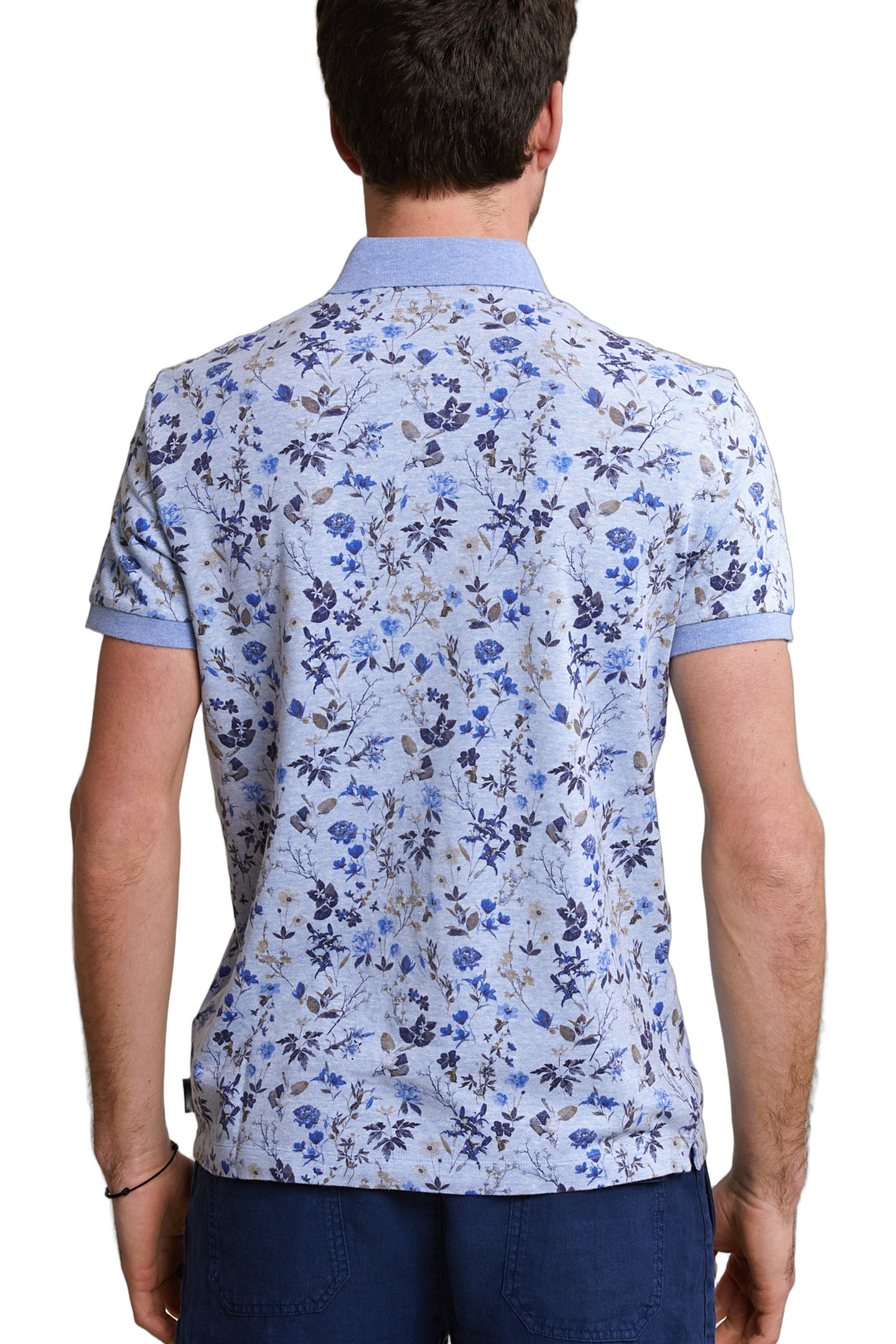 CUSTOM FIT COTTON-LINEN FLORAL POLO CHAMBRAY MIX 3