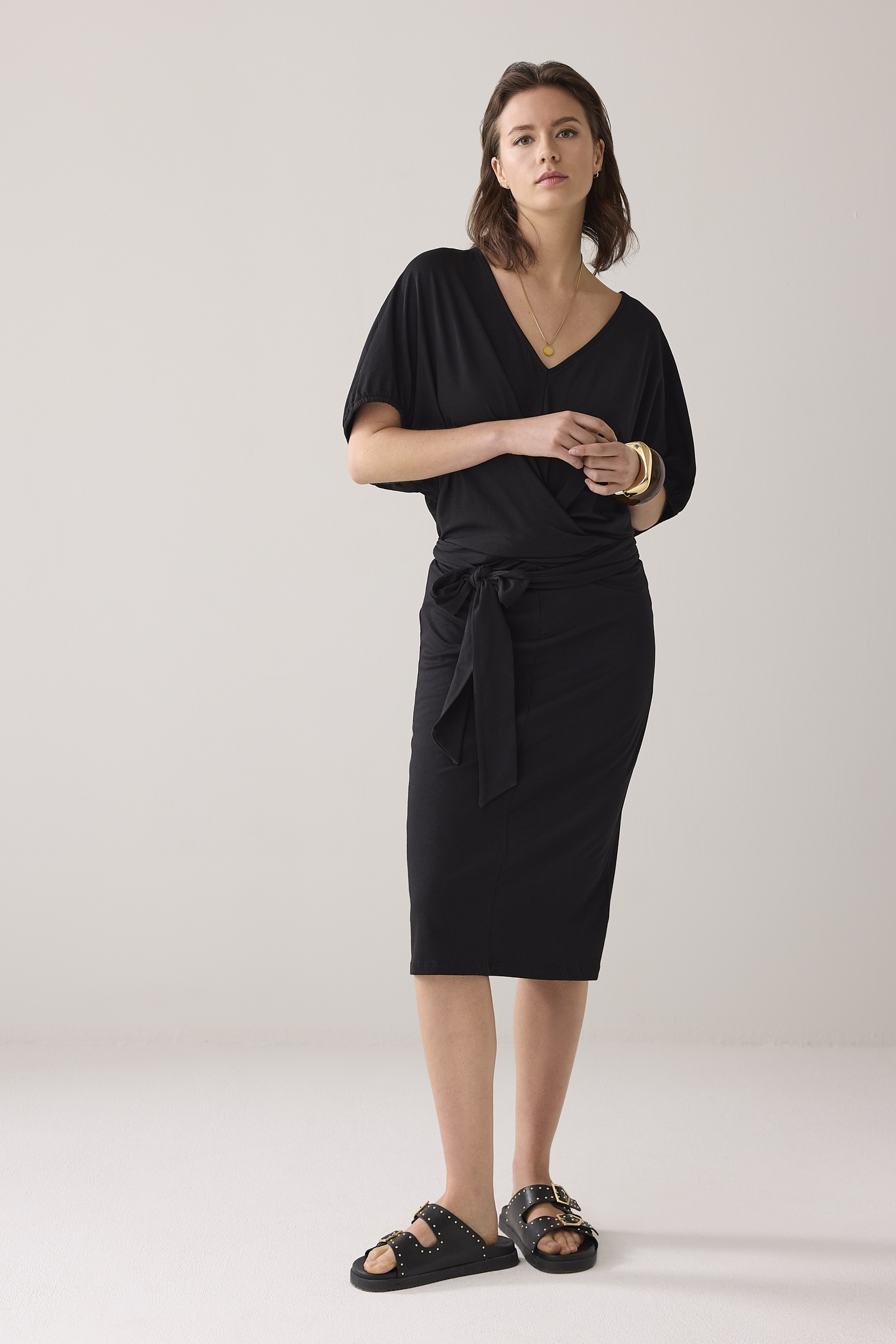 Summum Woman Wrap Dress Solid Jersey Black Maat: S | Midi Jurken Outlet | Dames | Zwart