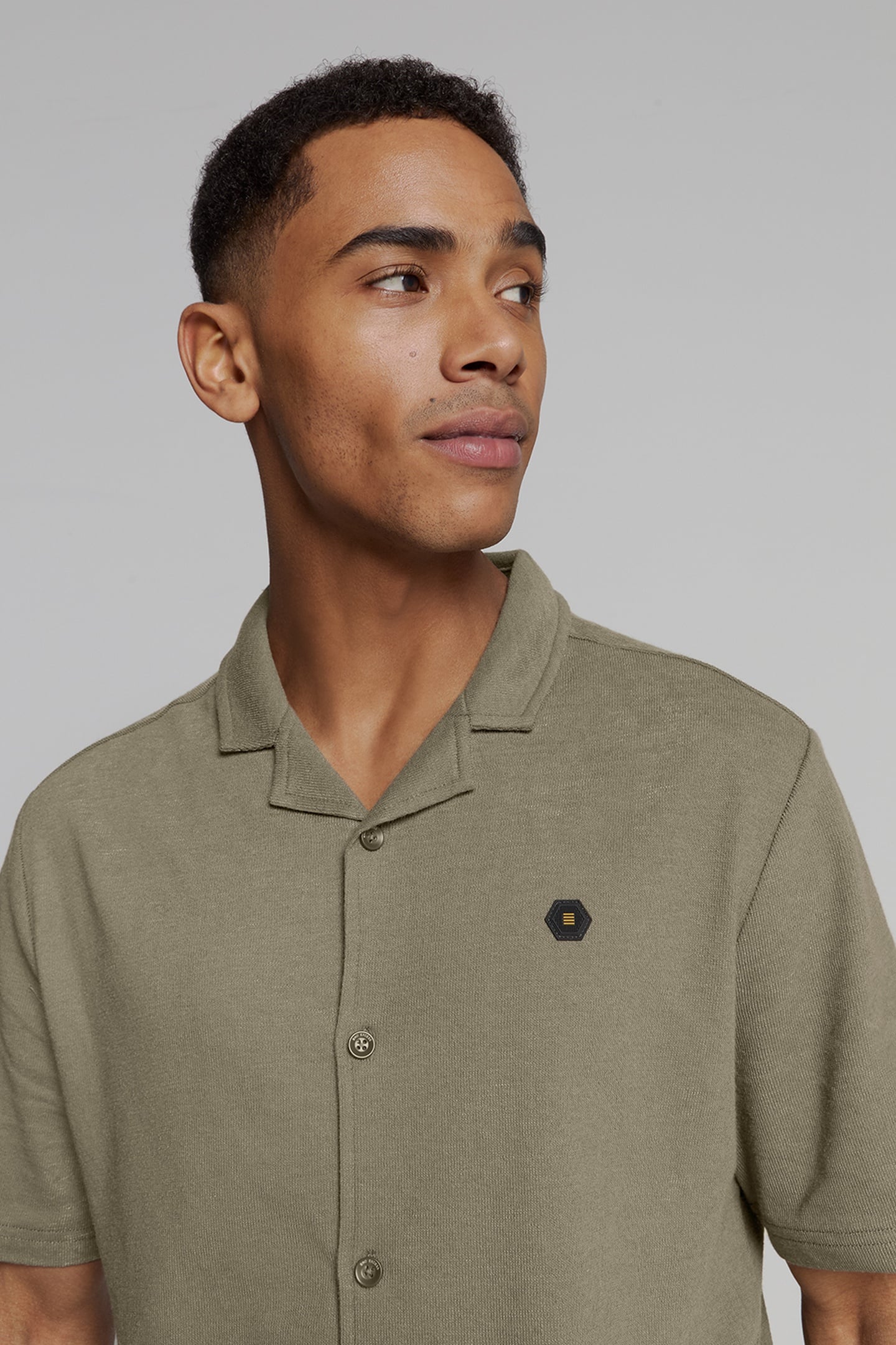 SHIRT SHORT SLEEVE JERSEY REVERS COLLAR SOLID TERRY DARK MOS 3