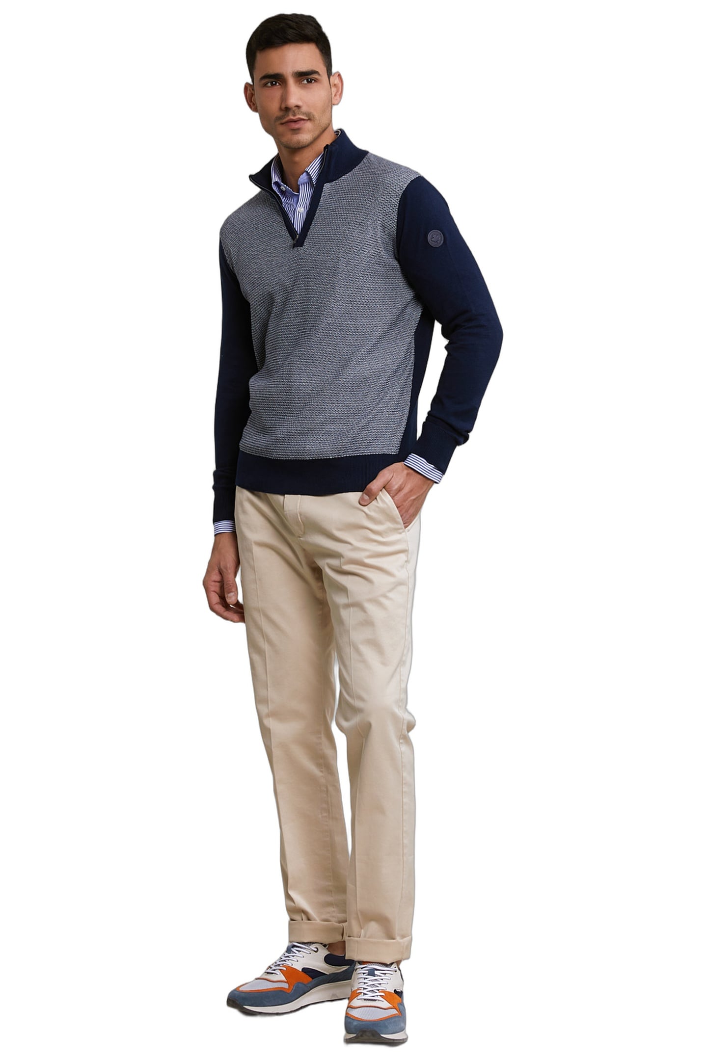 CUSTOM FIT COTTON MOCK NECK SWEATER NAVY 2